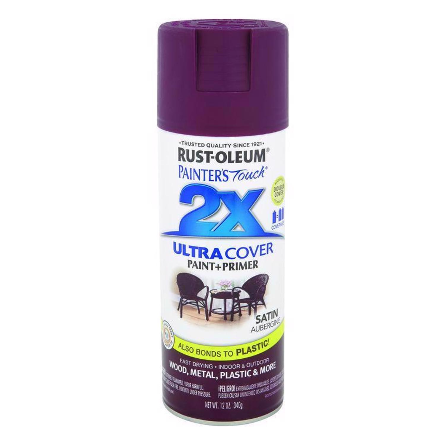 Rust-Oleum Painters Touch 2X Ultra Cover Satin Aubergine Paint+Primer Spray Paint 12 oz