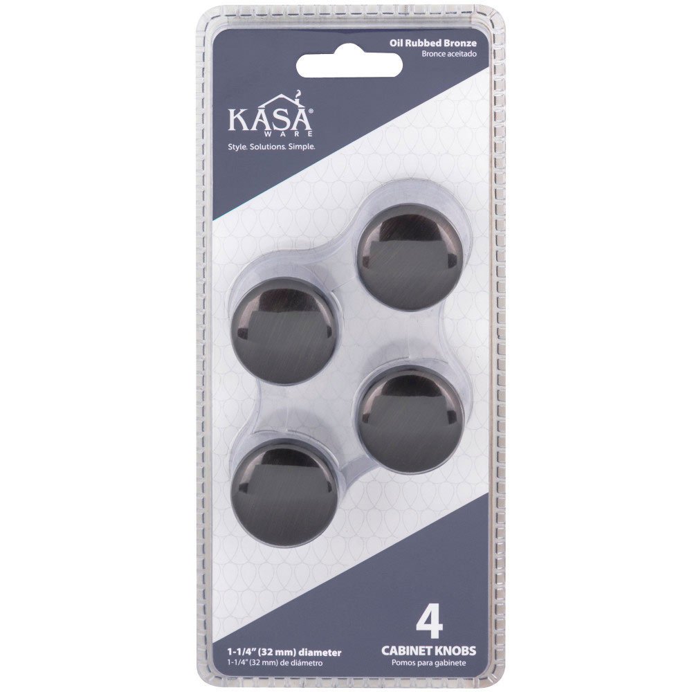 KasaWare 1 1/4 in. Diameter Cabinet Knob in Brushed Oil Rubbed Bronze (4pc Pack) 