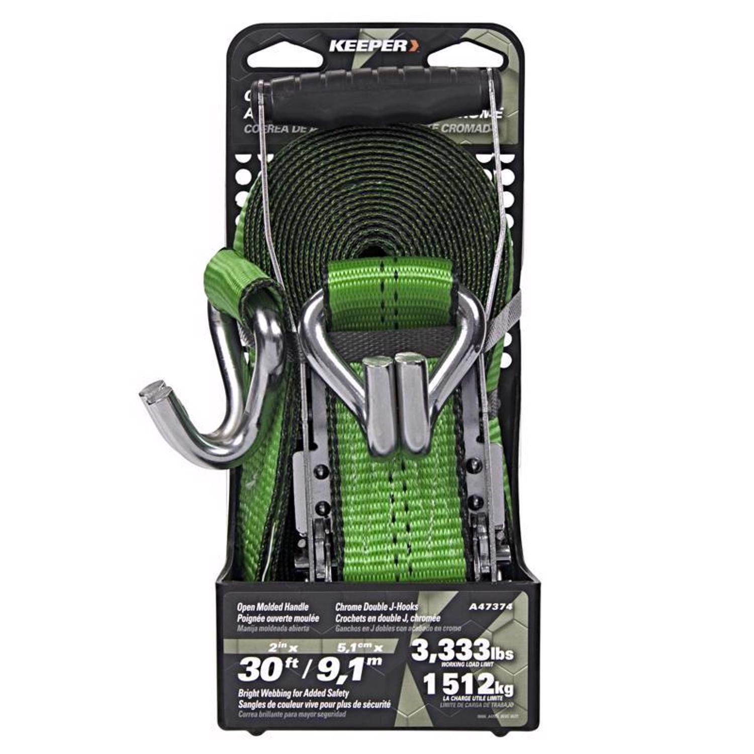 Keeper 2 in. W X 30 ft. L Green Ratchet Tie Down Strap 3333 lb 1 pk