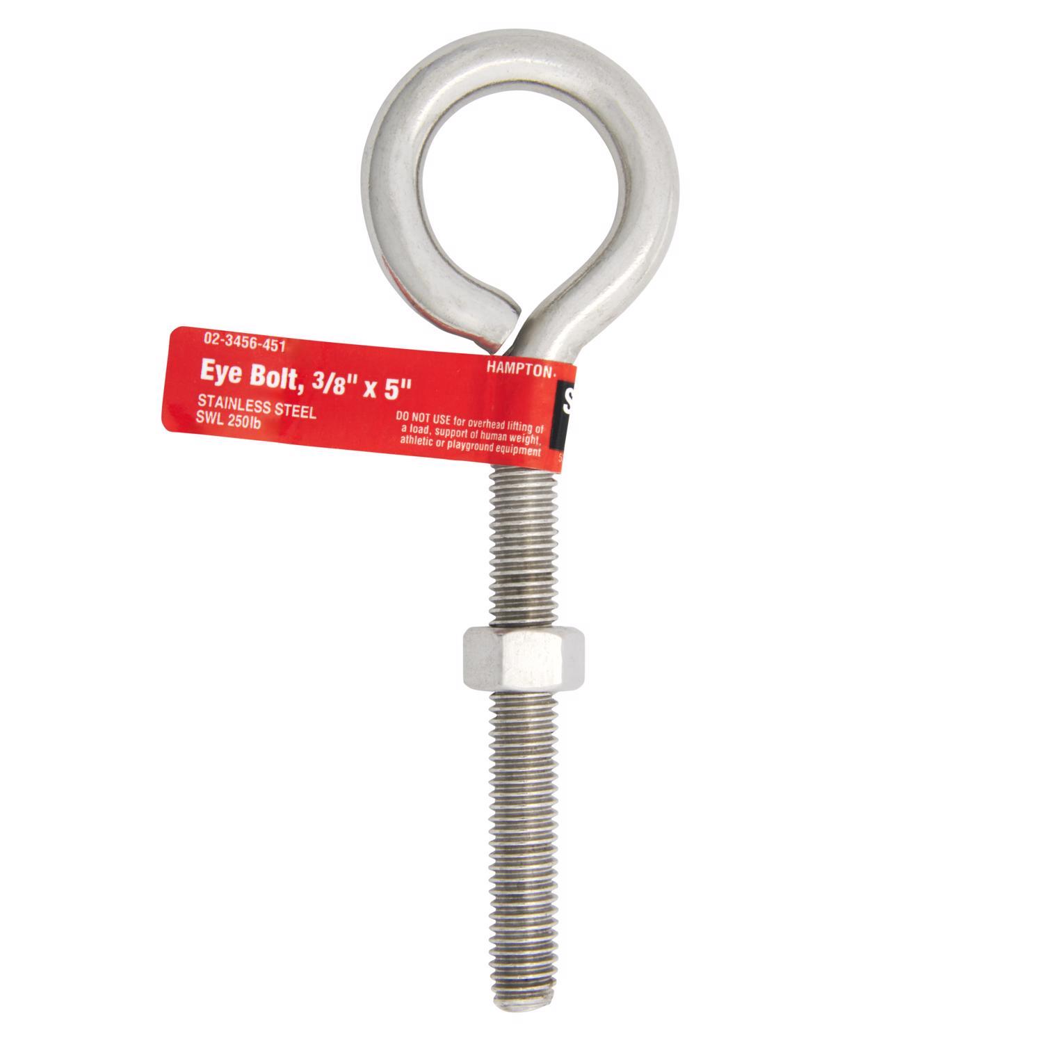 Hampton 3/8 in. X 5 in. L Stainless Stainless Steel Eyebolt Nut Included