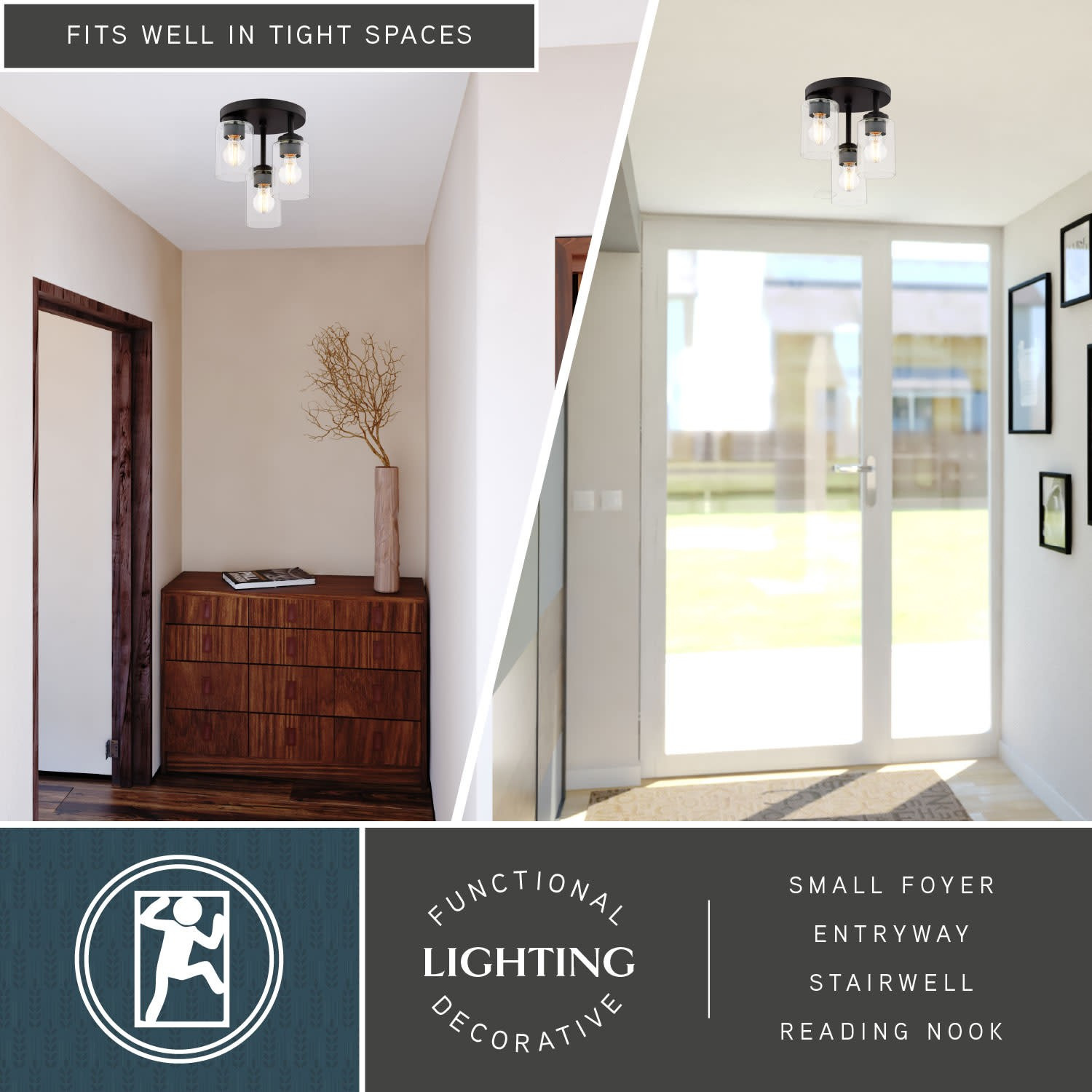 Vaxcel Lighting C0326 Park Ridge 3 Light 11 in.W Semi-Flush Ceiling - Black