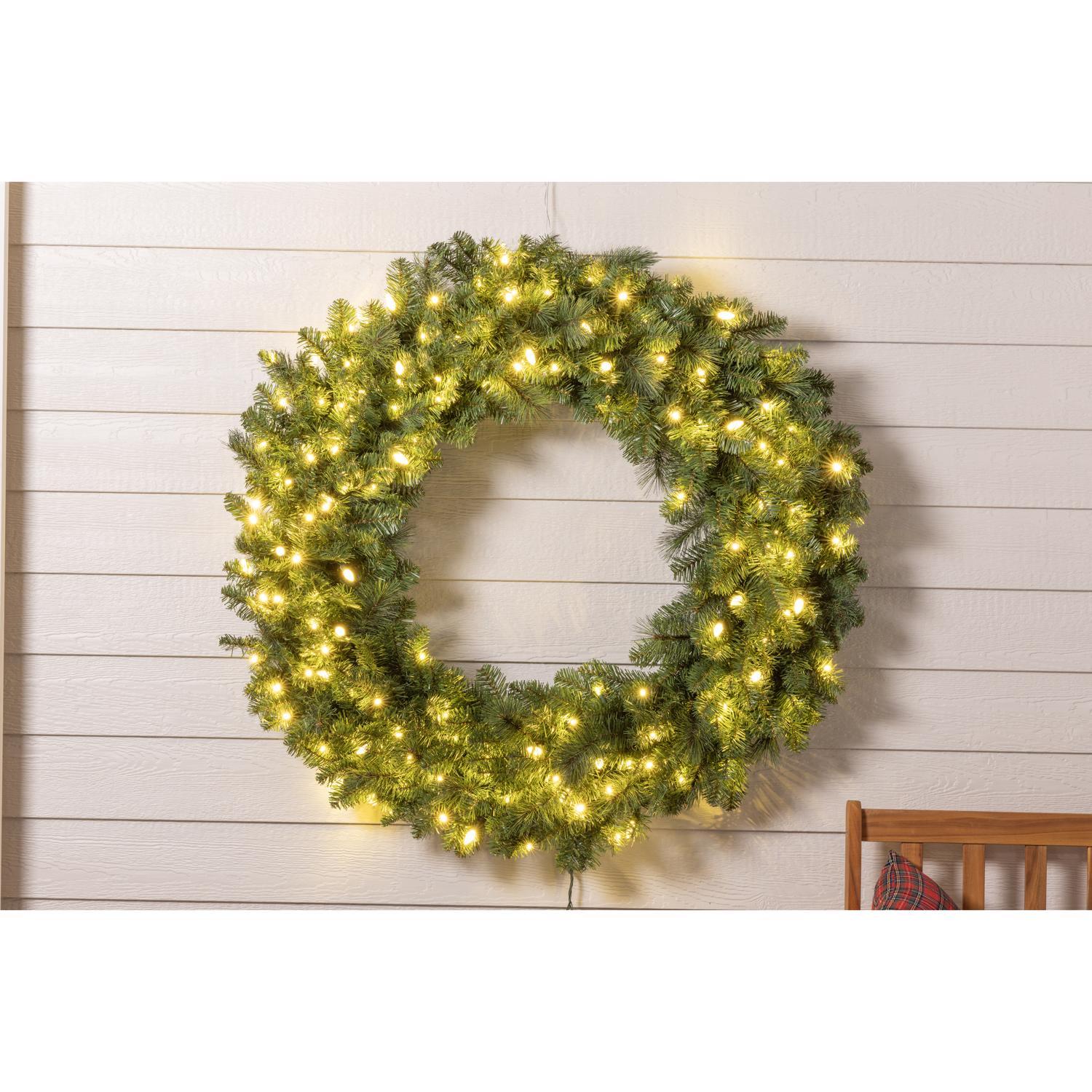 Celebrations Platinum 48 in. D LED Prelit Warm White Mixed Pine Wreath