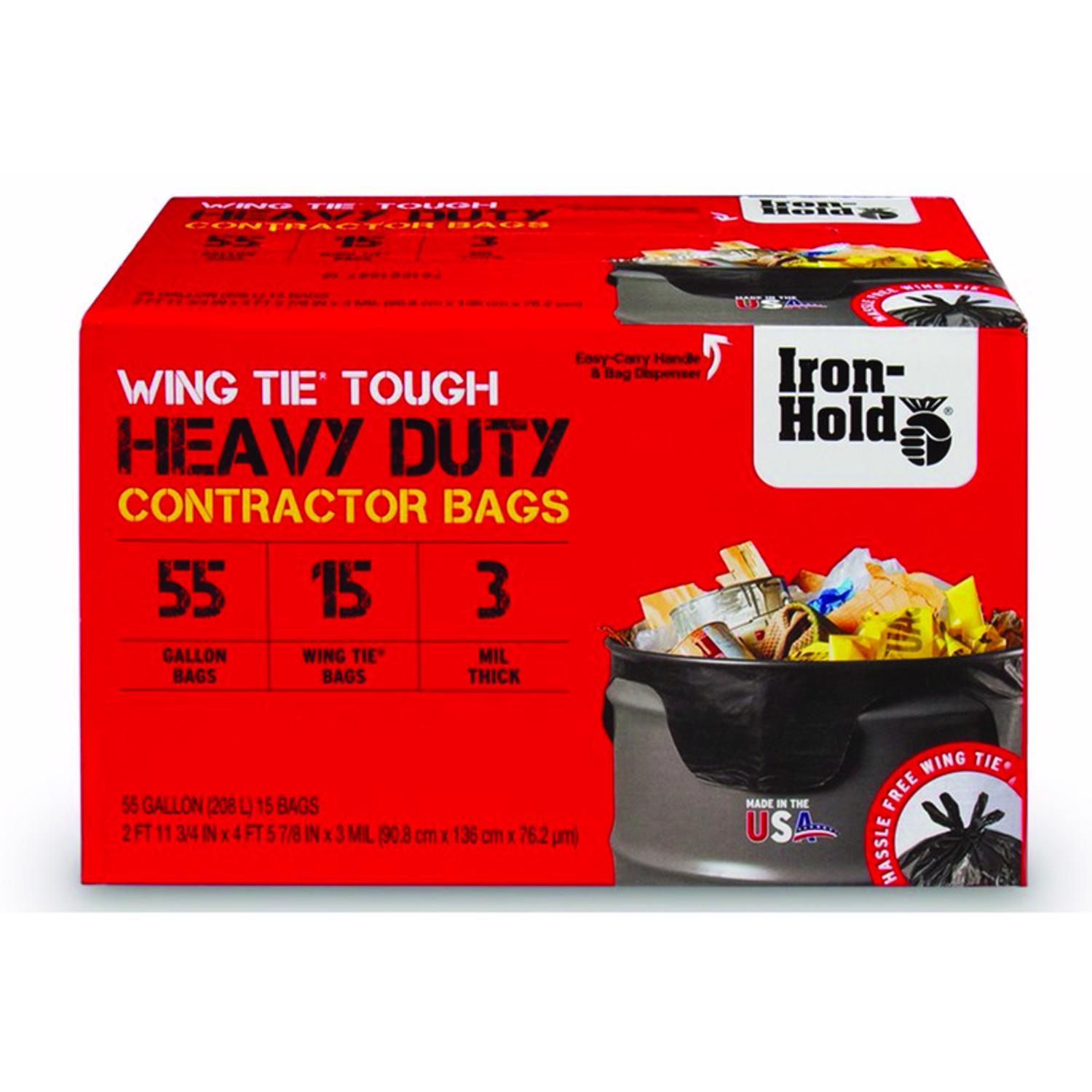 Iron-Hold 55 gal No Scent Scent Contractor Bags Wing Ties 15 pk 3 mil