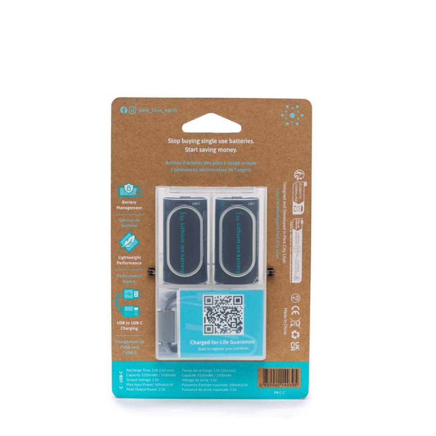 Pale Blue Earth C Lithium Batteries 2 Pack Clamshell