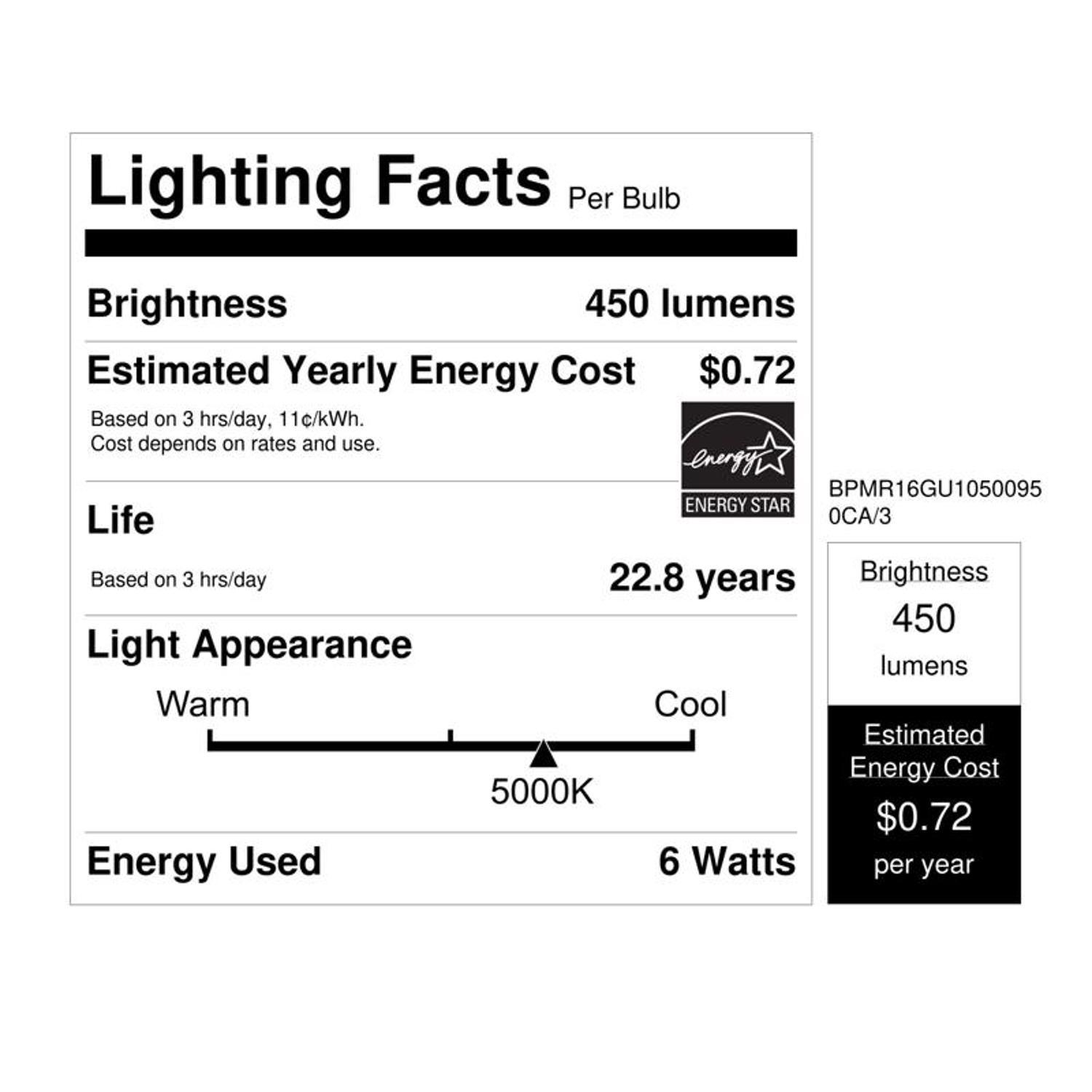 Feit Enhance MR16 GU10 LED Bulb Daylight 50 Watt Equivalence 3 pk
