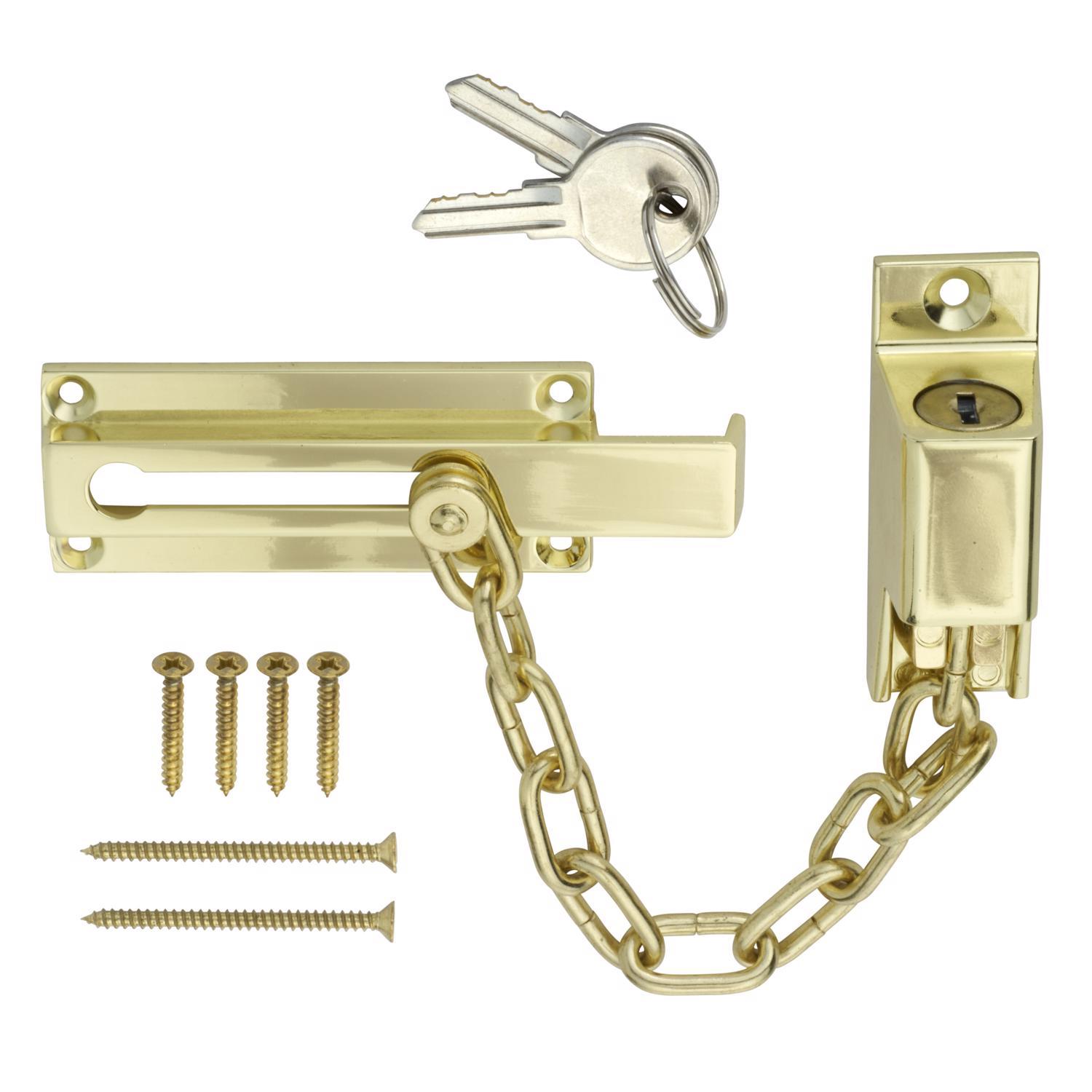 Ace 3.32 in. L Bright Brass Steel Keyed Chain Door Guard