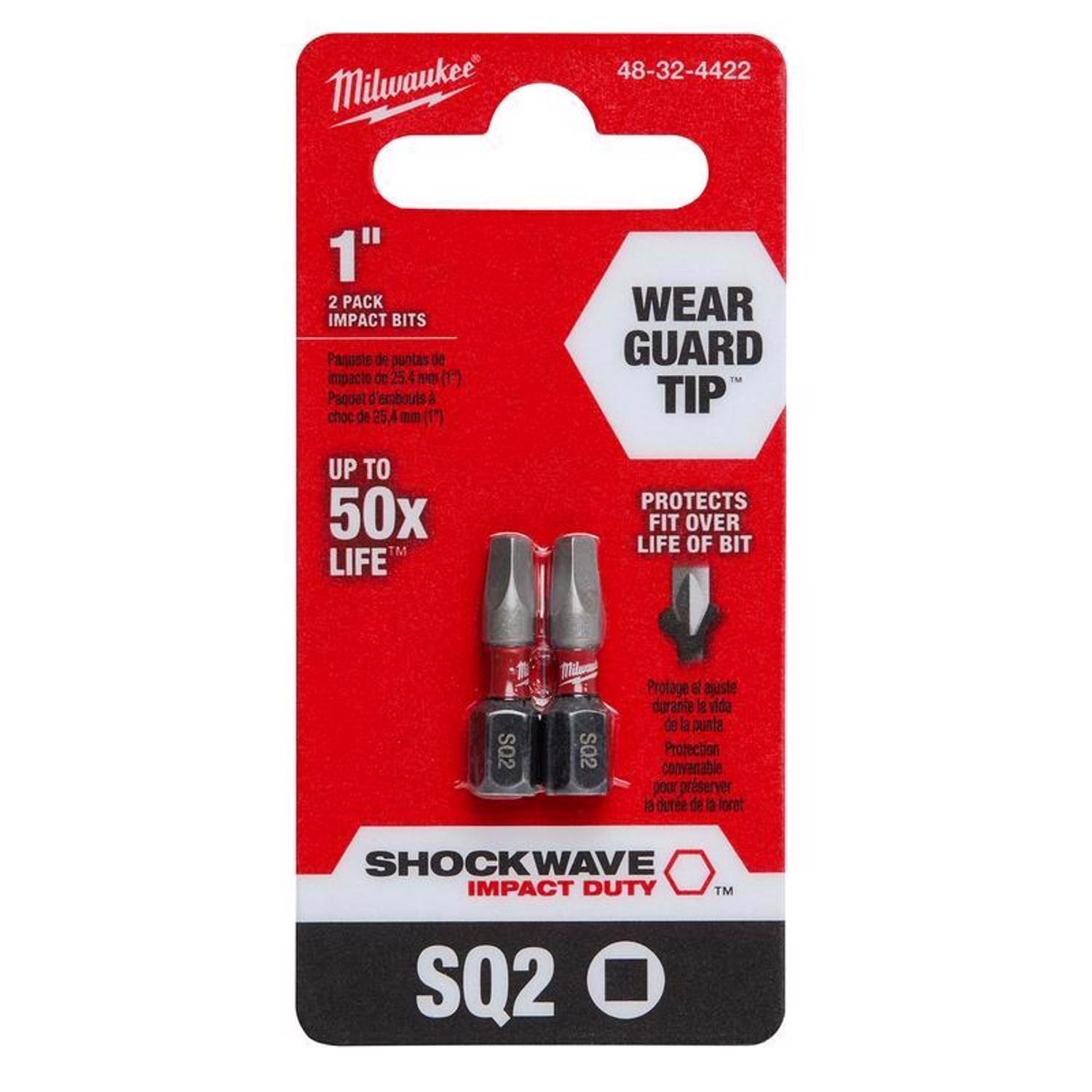 Milwaukee Shockwave Square #2 X 1 in. L Screwdriver Bit Steel 2 pk
