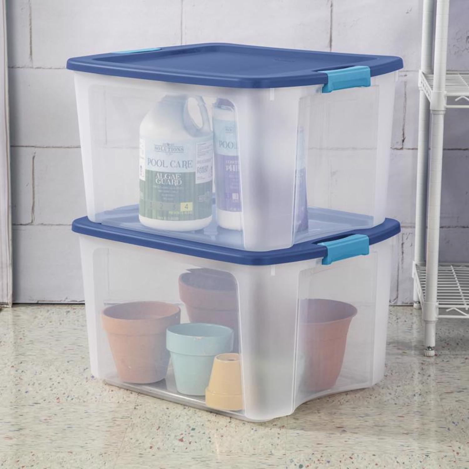 Sterilite 18 gal Blue/Clear Latch Storage Box 13-5/8 in. H X 23-5/8 in. W X 18-5/8 in. D Stackable