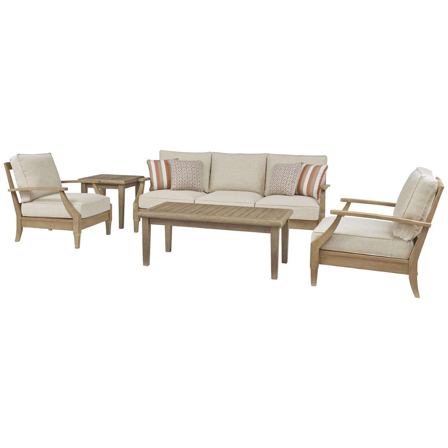 Ashley Clare View Sofa Patio Set Kit 5 PC Brown Wood