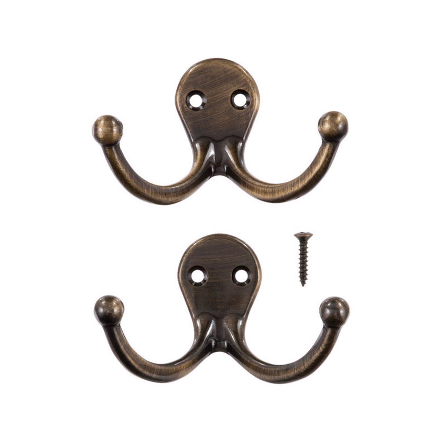 Ace 1-3/4 in. L Antique Brass Yellow Brass Small Double Garment Hook 2 pk