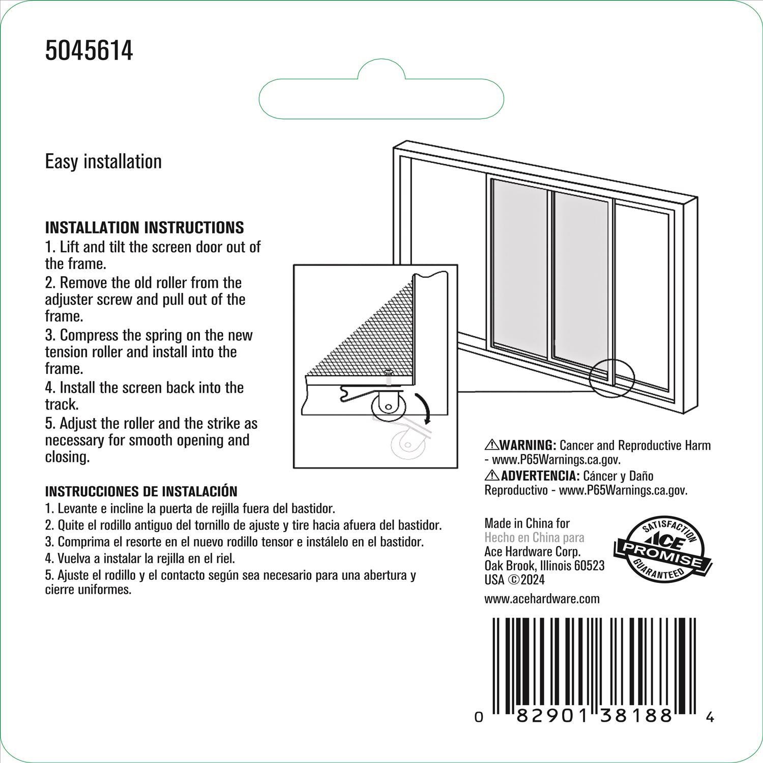 Ace Plastic/Steel Screen Door Roller Assembly 2 Pack