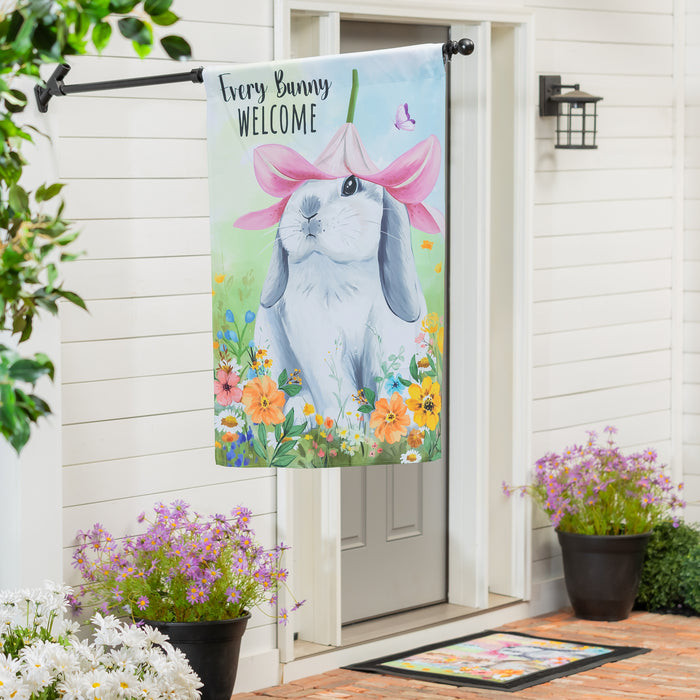 Evergreen Garden Flag Bunny Blooms Flower Time Suede