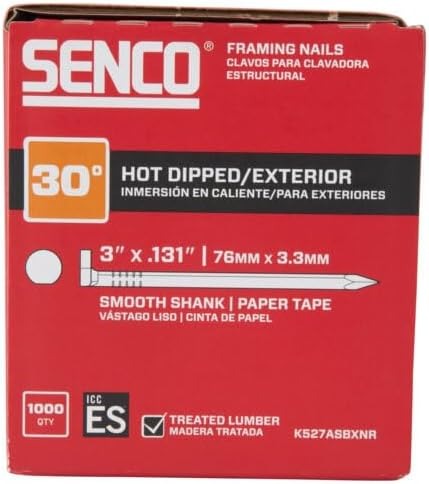Senco Framing Nails | 30 Degree | 3 in. x .131 | Smooth Shank | Paper Tape Collated Nail | Hot Dipped Galvanized