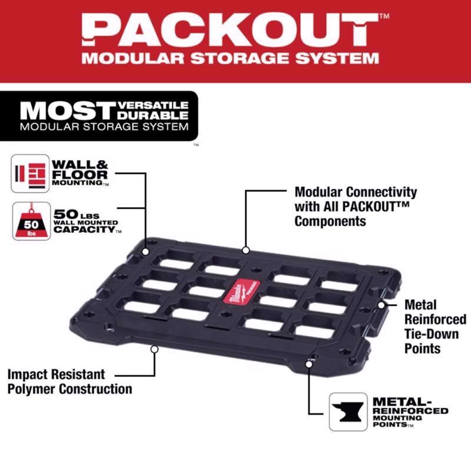 Milwaukee PACKOUT SHOP STORAGE Garage Organizer Mounting Plate Polypropylene Black