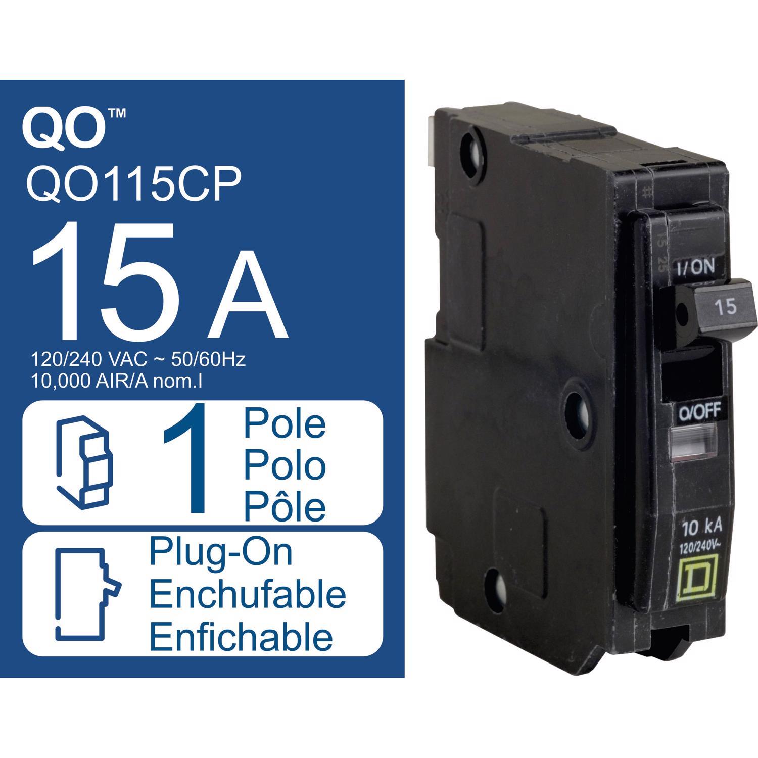 Square D QO 15 amps Plug In Single Pole Miniature Circuit Breaker