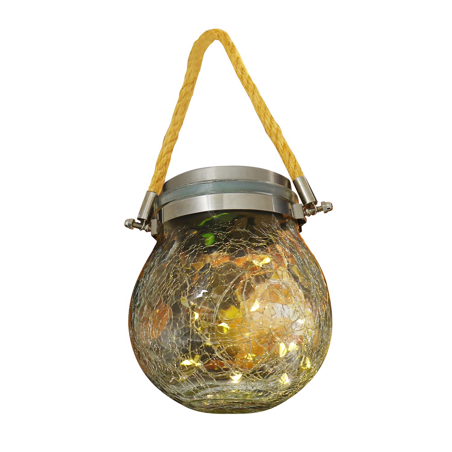 Feit Electric 5 in. Solar Power Glass Crackle Jar w/Fairy Lights Bronze