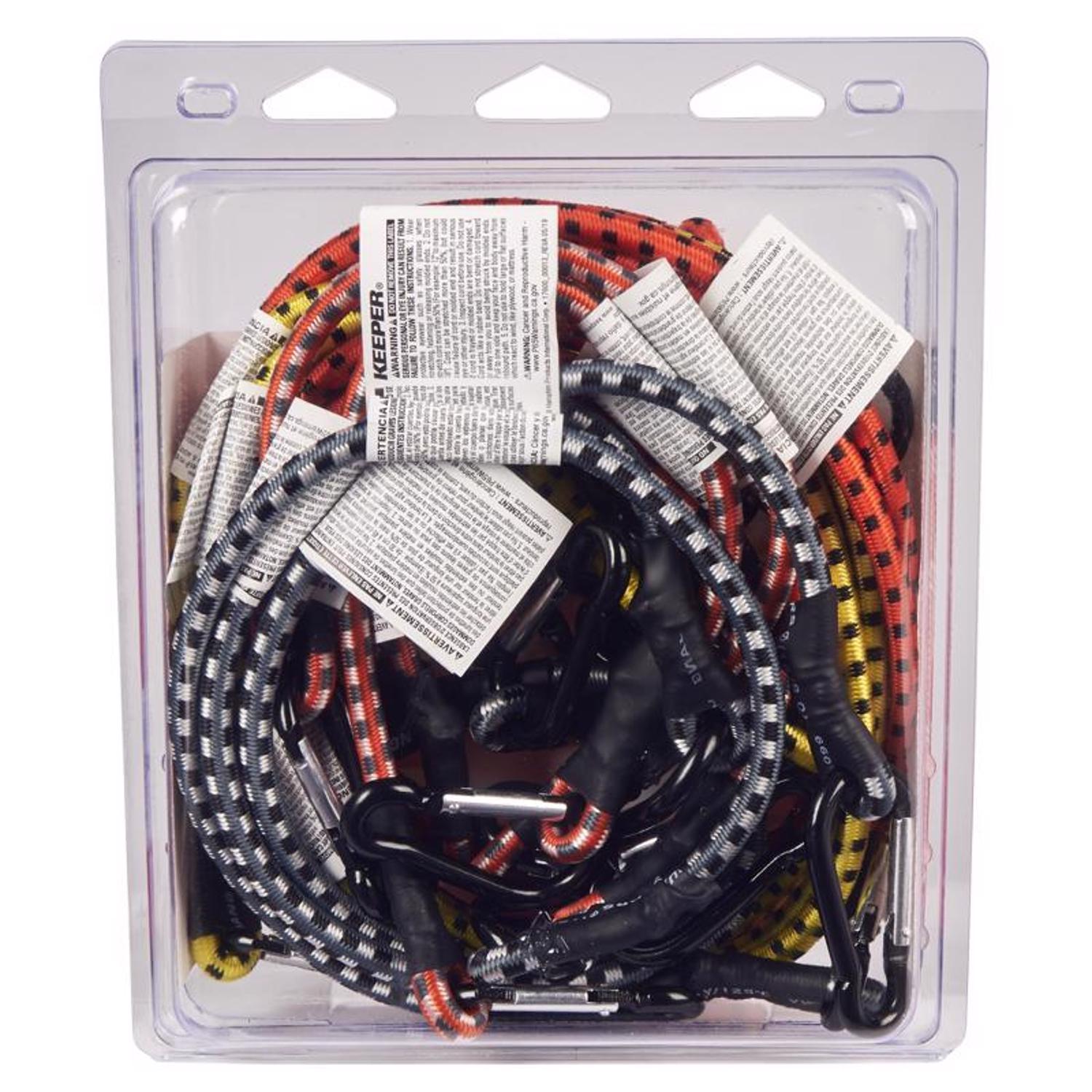 Keeper Assorted Carabiner Style Bungee Cord 18 in. L X 0.315 in. 12 pk