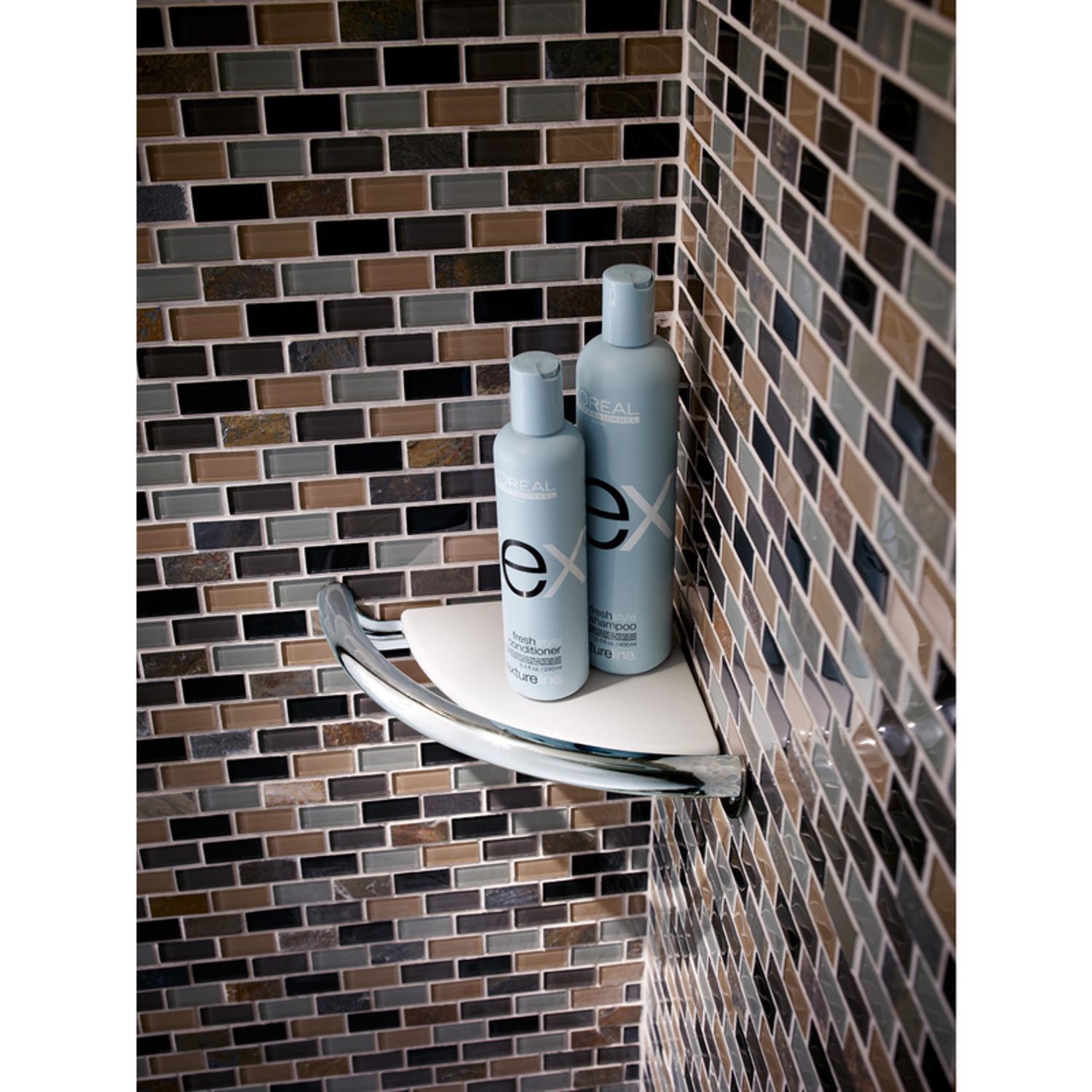 Delta 8-1/2 in. L Polished Chrome Stainless Steel Corner Shelf with Assist Bar