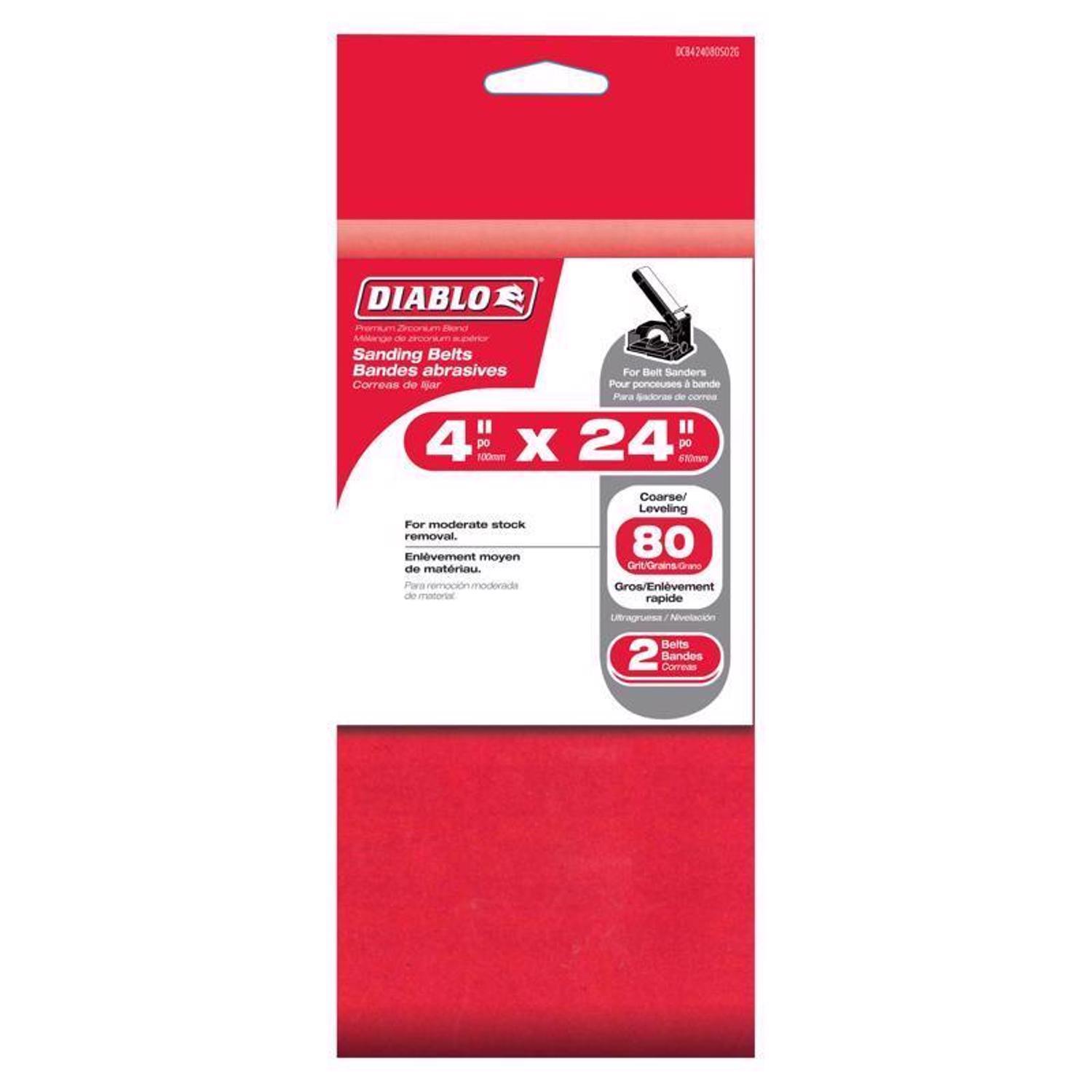 Diablo 24 in. L X 4 in. W Premium Zirconium Blend Sanding Belt 80 Grit Medium 2 pk
