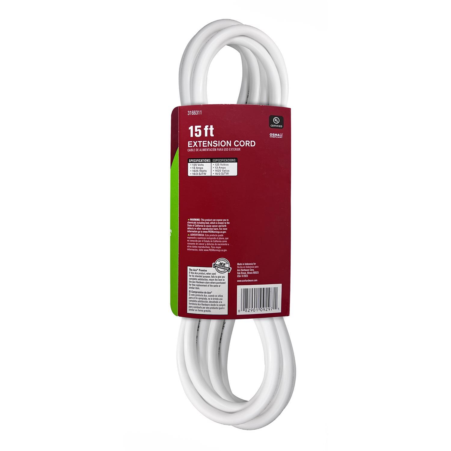 Ace Outdoor 15 ft. L White Extension Cord 16/3 SJTW