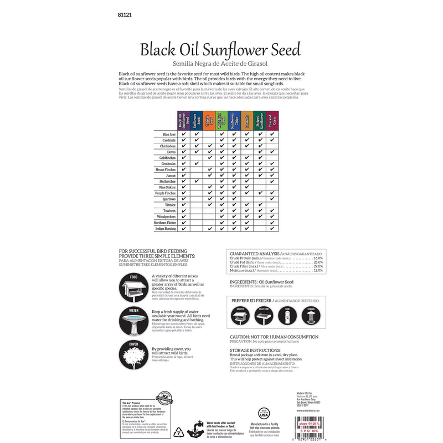 Ace Songbird Black Oil Sunflower Seed Wild Bird Seed 20 lb