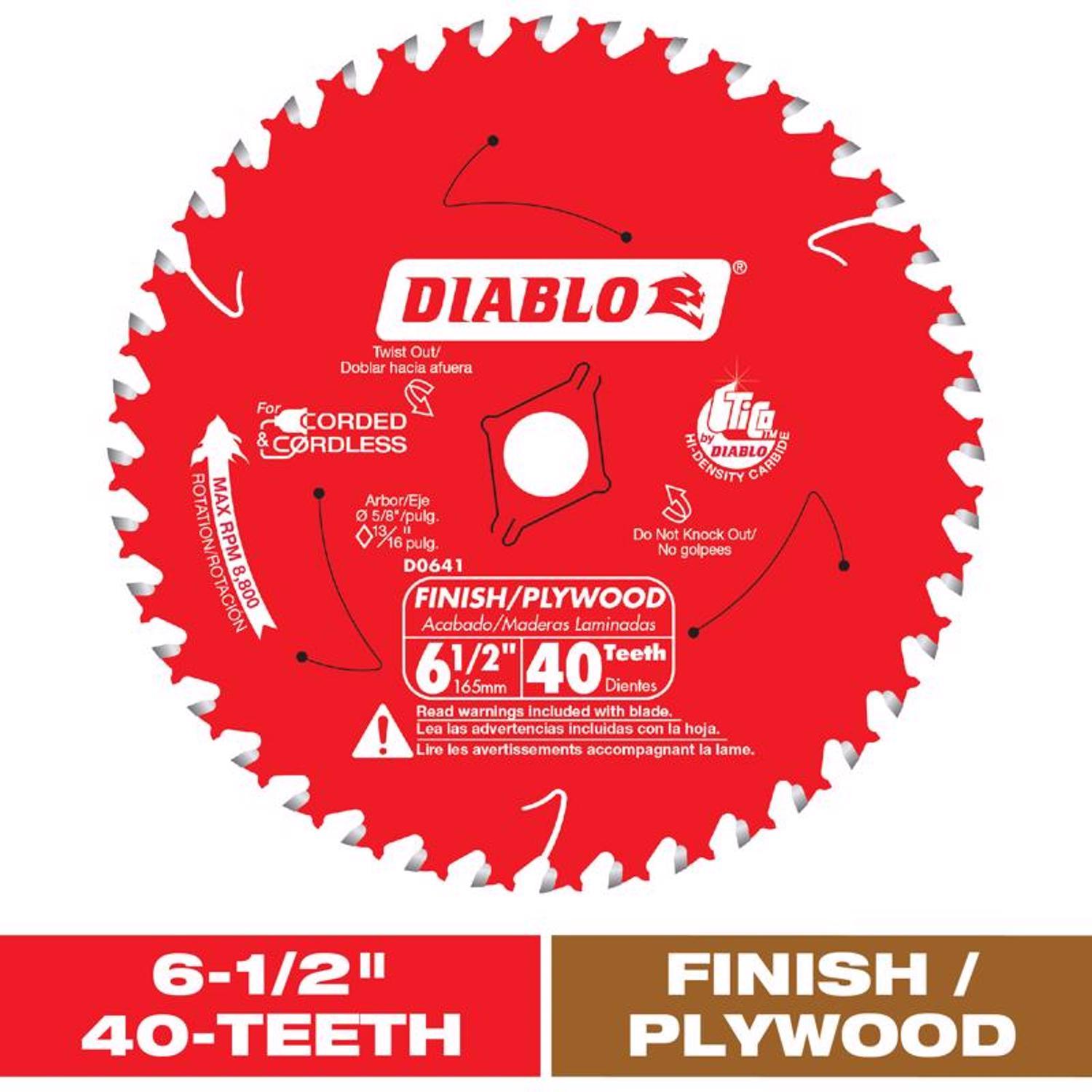 Diablo 6-1/2 in. D X 5/8 in. Finish/Plywood TiCo Hi-Density Carbide Finish Saw Blade 40 teeth 1 pk