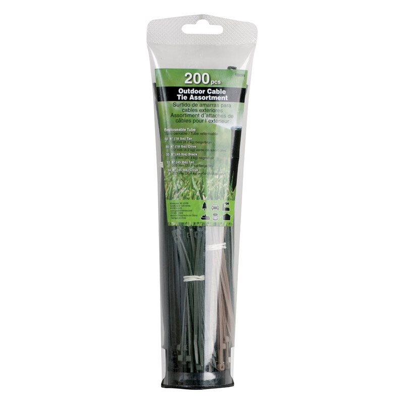 Gardner Bender 4" 8" L Black Tan Olive Cable Tie 200 pk
