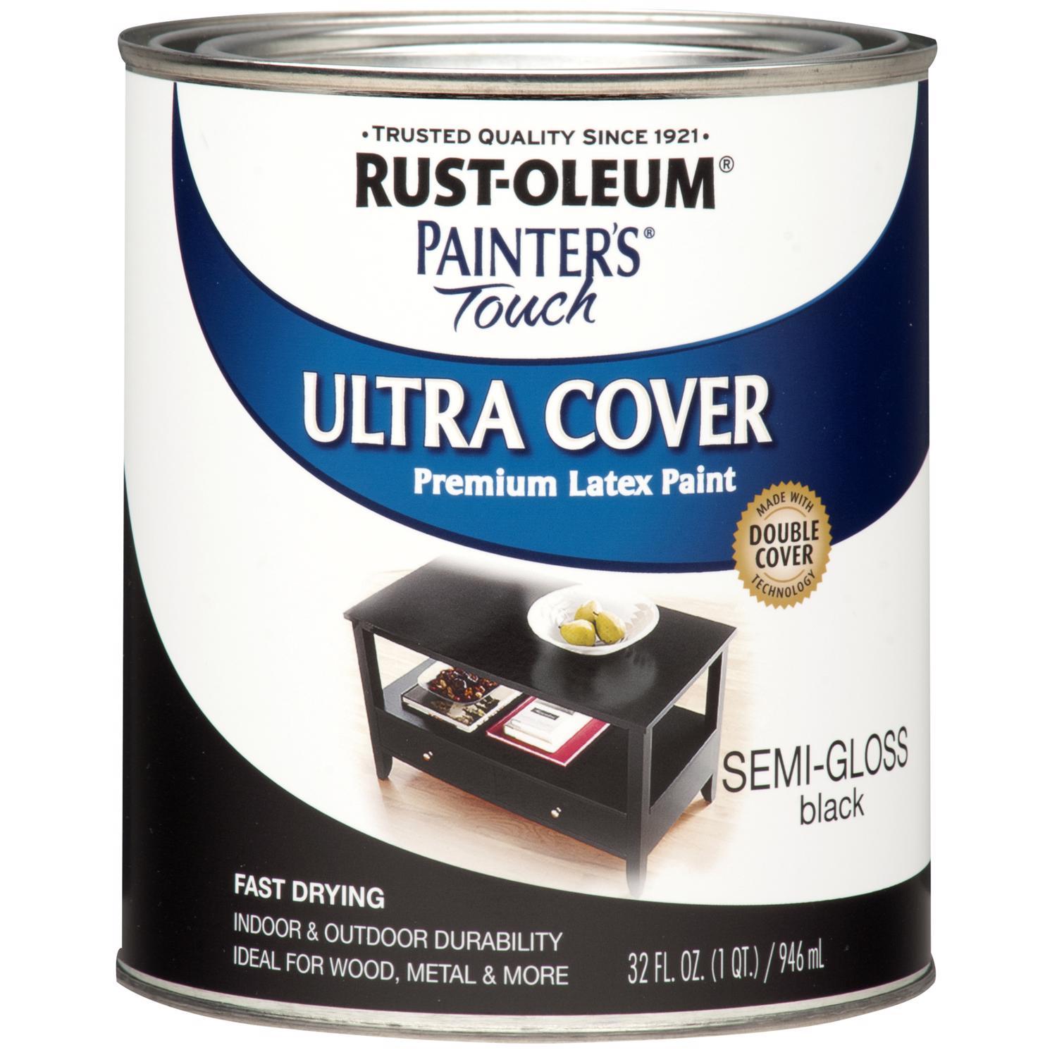 Rust-Oleum Painters Touch Ultra Cover Semi-Gloss Black Water-Based Paint Exterior and Interior 1 qt