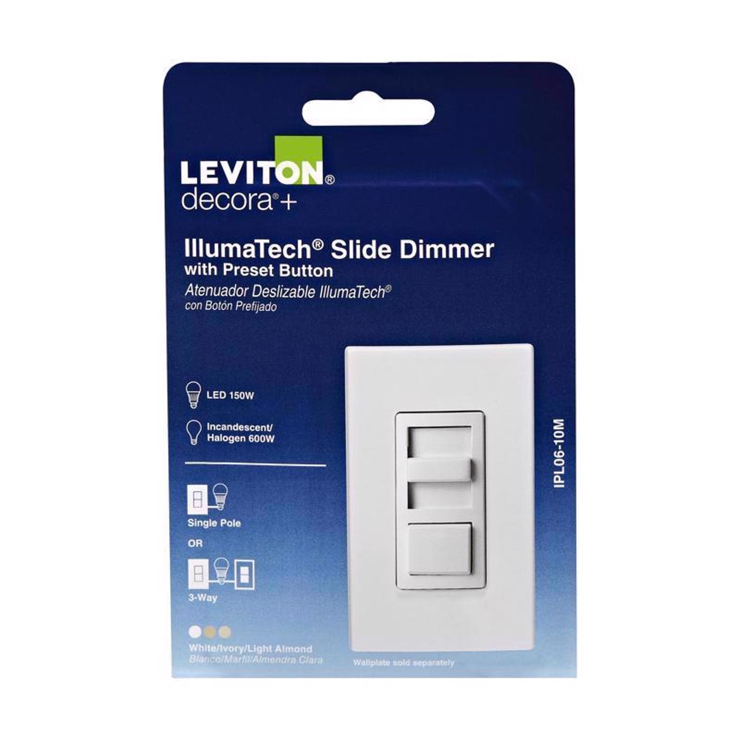 Leviton IllumaTech White 600 W Slide Dimmer Switch 1 pk