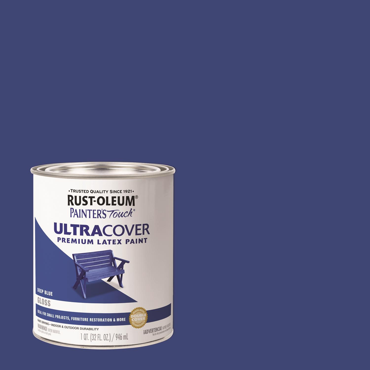 Rust-Oleum Painters Touch Gloss Deep Blue Water-Based Ultra Cover Paint Exterior and Interior 1 qt