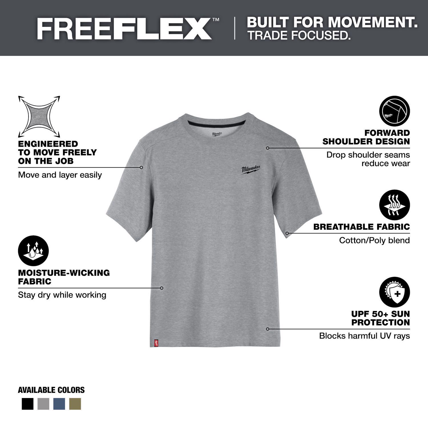 Milwaukee XL Short Sleeve Men's Crew Neck Gray Hybrid Work Tee Shirt