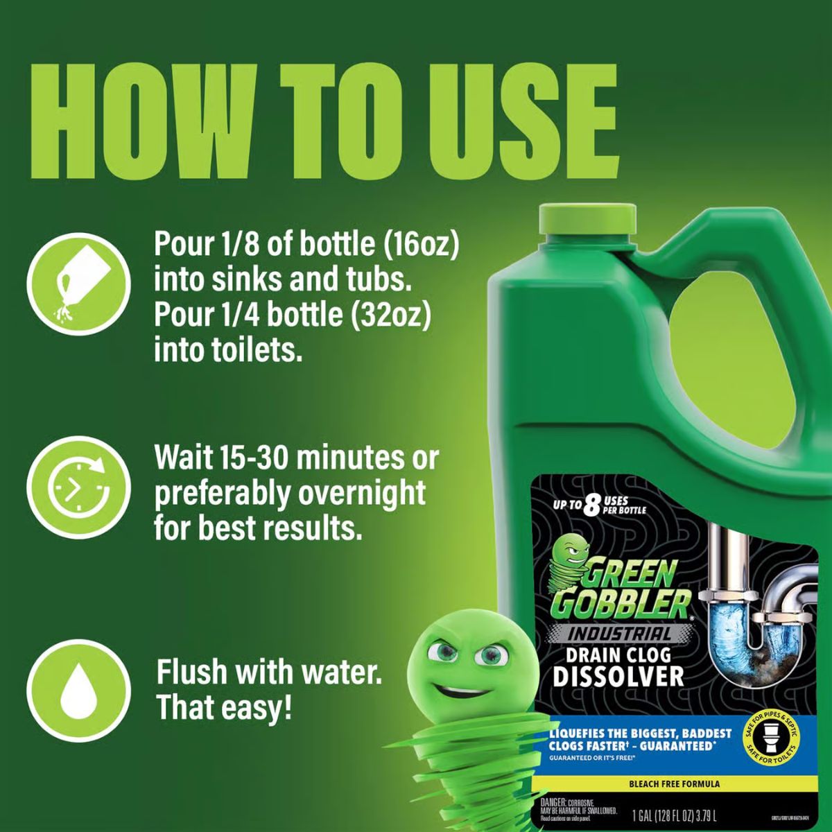 Green Gobbler Liquid Drain Clog Remover 1 gal