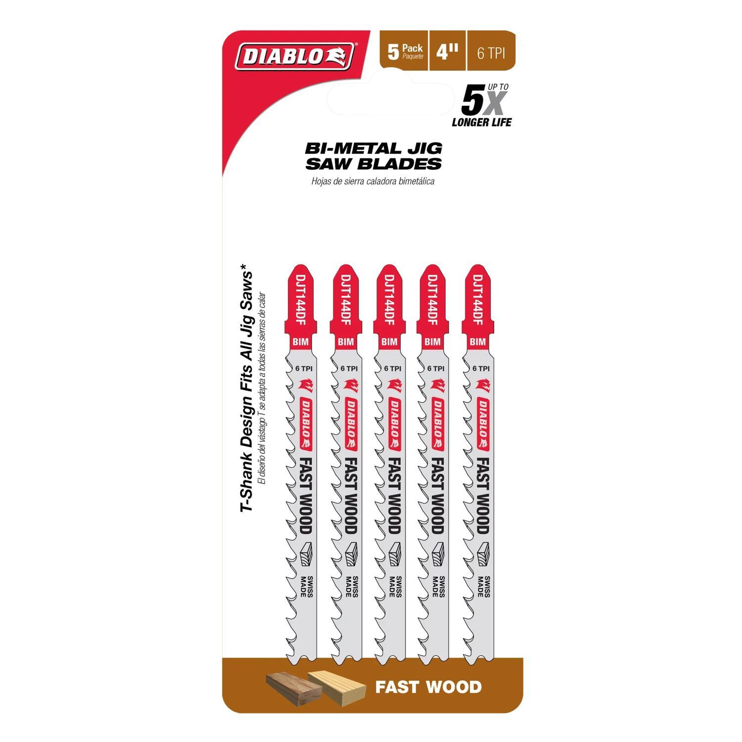 Diablo 4 in. Bi-Metal T-Shank Fast Wood Jig Saw Blade 6 TPI 5 pk