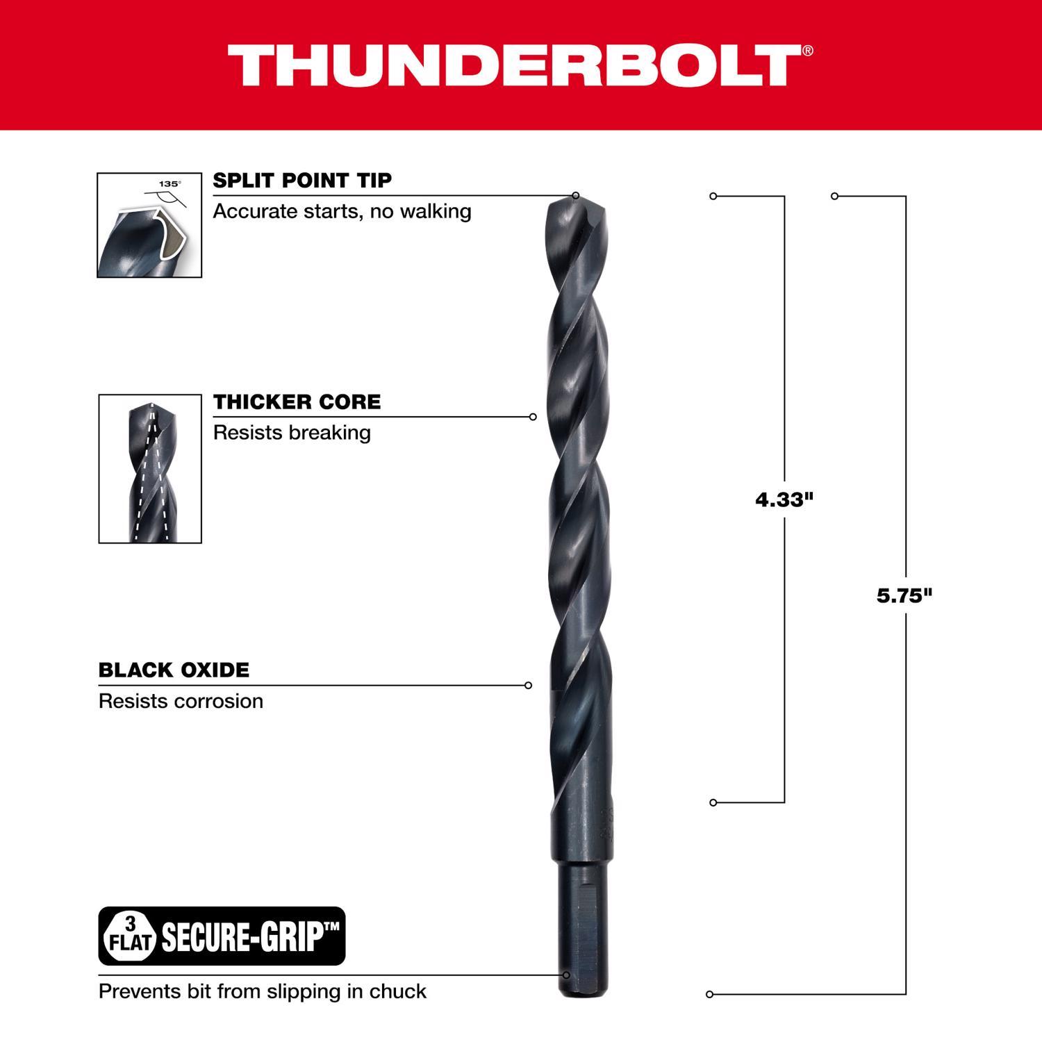 Milwaukee Thunderbolt 15/32 in. X 5-3/4 in. L Black Oxide Drill Bit 3-Flat Shank 1 pc