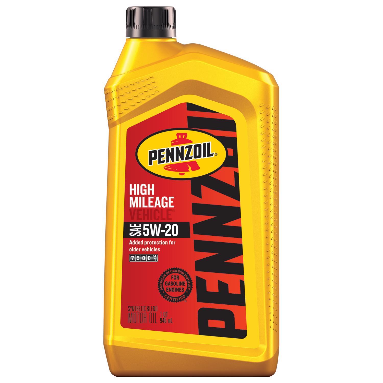 Pennzoil High Mileage 5W-20 Gasoline Synthetic Blend Motor Oil 1 qt 1 pk