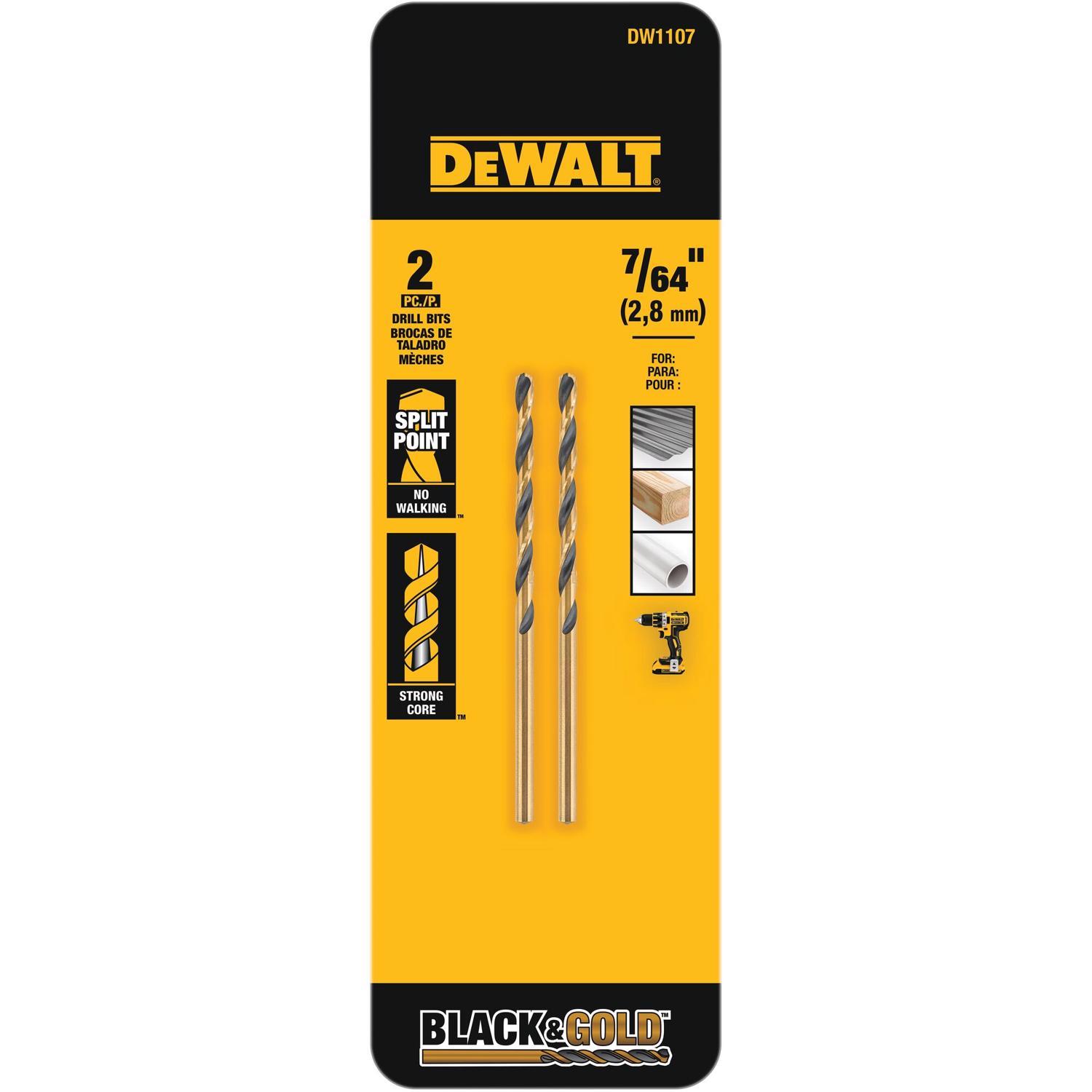 DeWalt Black & Gold 7/64 in. X 2.62 in. L Black Oxide Drill Bit Round Shank 2 pc