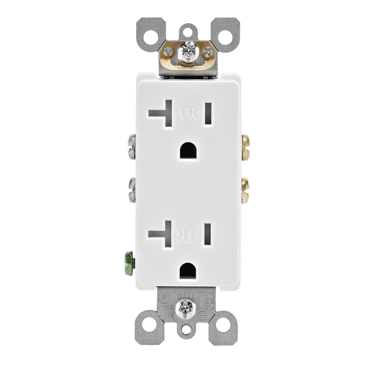 Leviton Decora 20 amps 125 V Duplex White Outlet 5-20R 1 pk