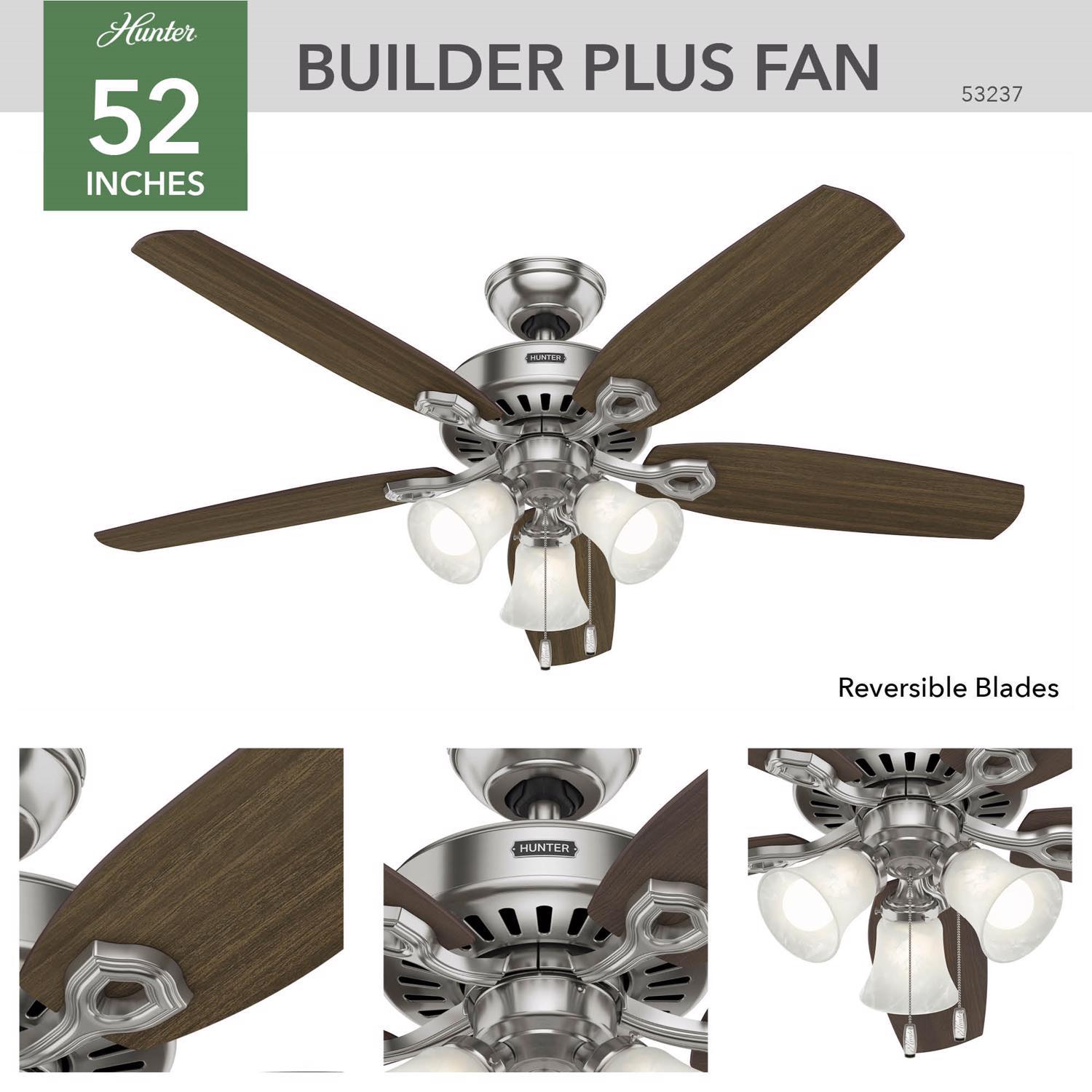 Hunter Builder Plus 52 in. Brushed Nickel Brown LED Indoor Ceiling Fan