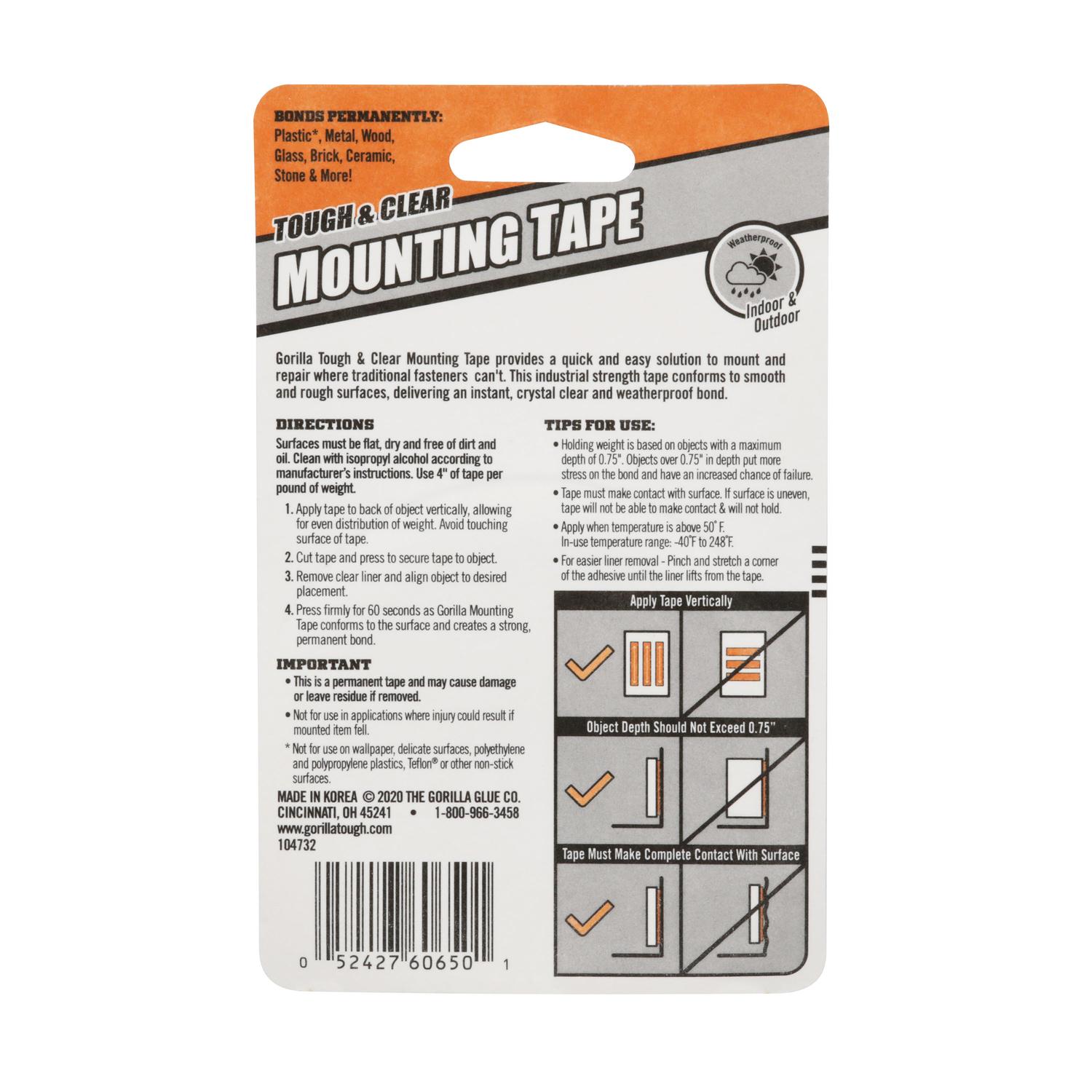 Gorilla 60 in. L X 1 in. W Double-Sided Mounting Tape