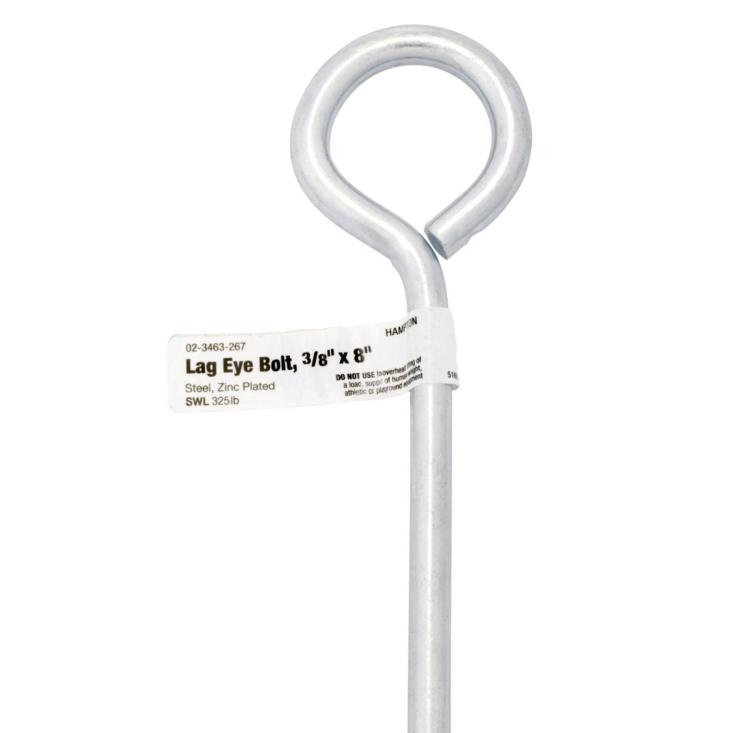 Hampton 3/8 in. X 8 in. L Zinc-Plated Steel Lag Thread Eyebolt