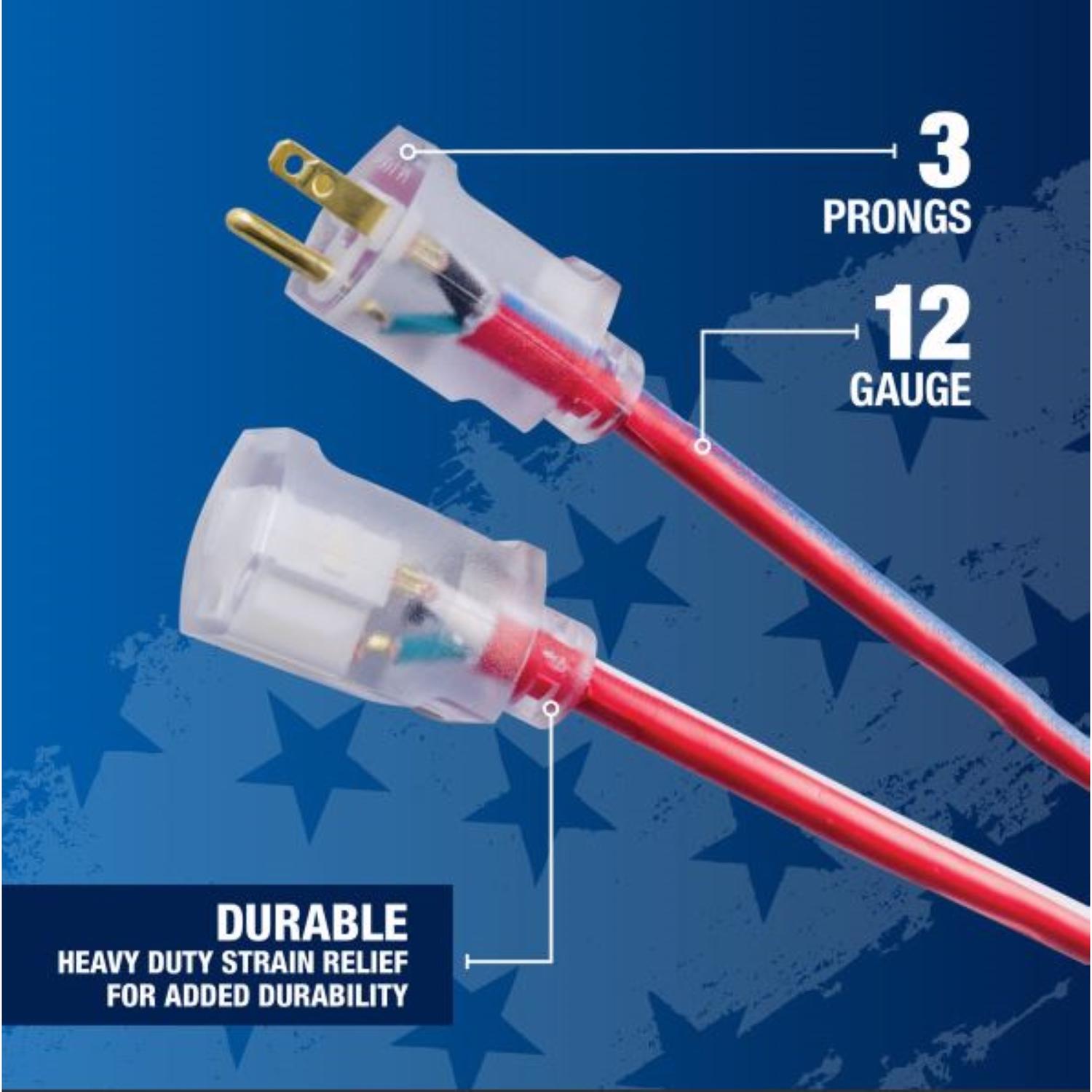 Southwire Wounded Warrior Project Outdoor 100 ft. L Blue/Red/White Extension Cord 12/3