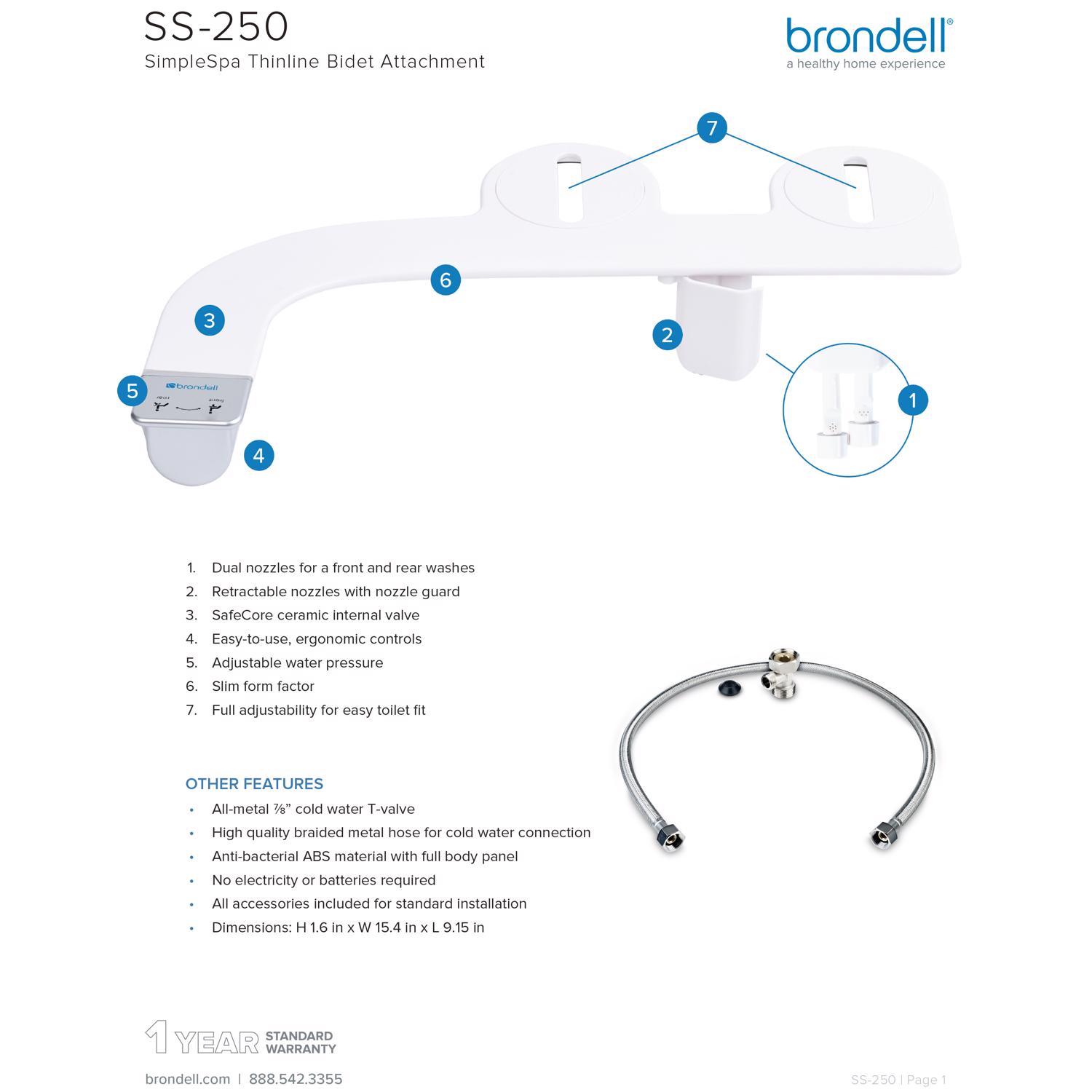Brondell SimpleSpa White Universal Bidet Attachment