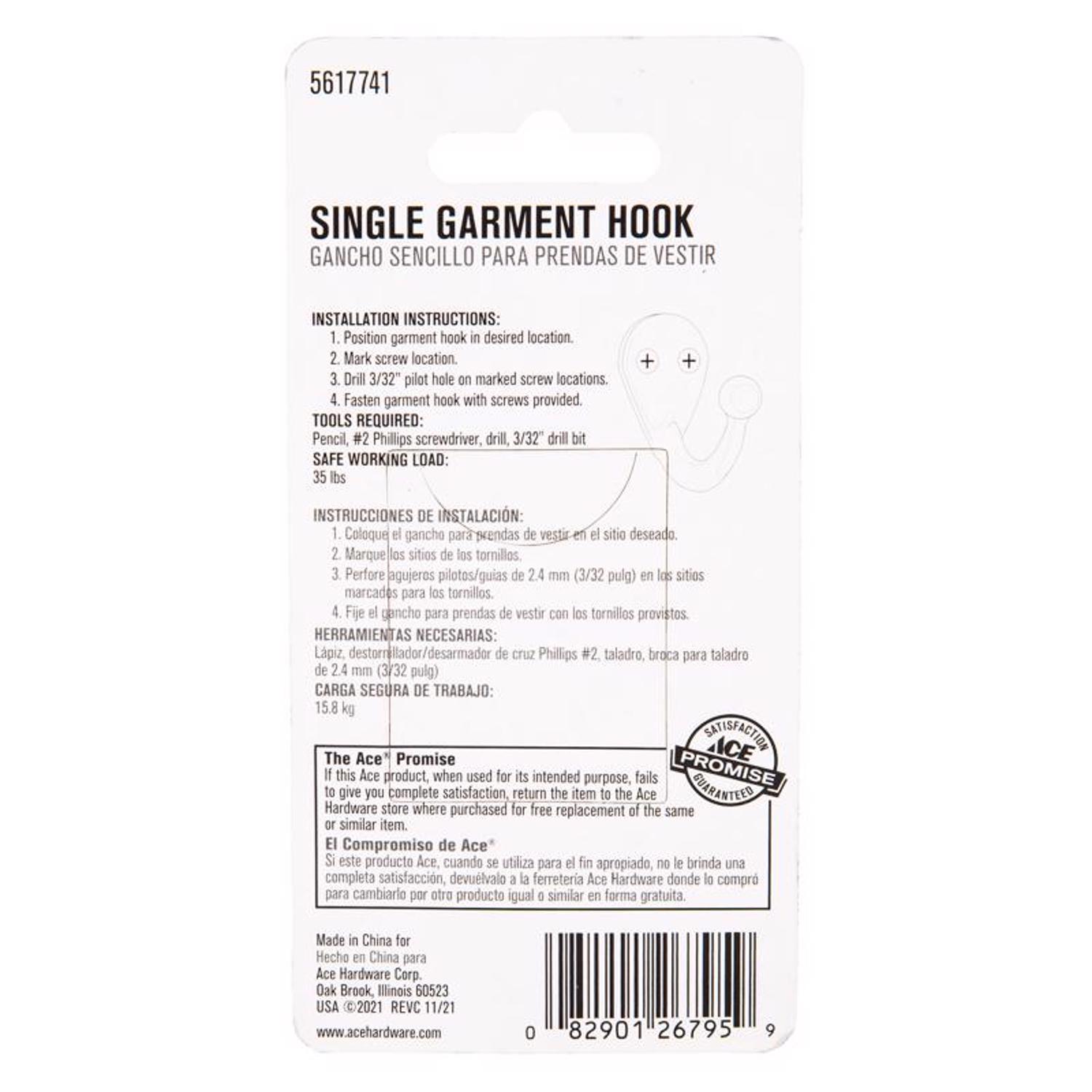 Ace 1-9/16 in. L Oil Rubbed Bronze Brown Metal Small Garment Hook 2 pk