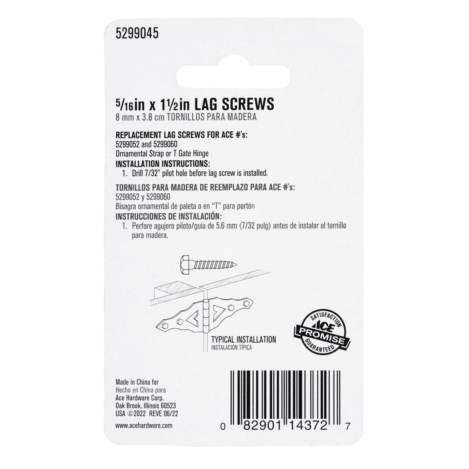 Ace 0.3125 in. L Black Steel Lag Screw 6 pk