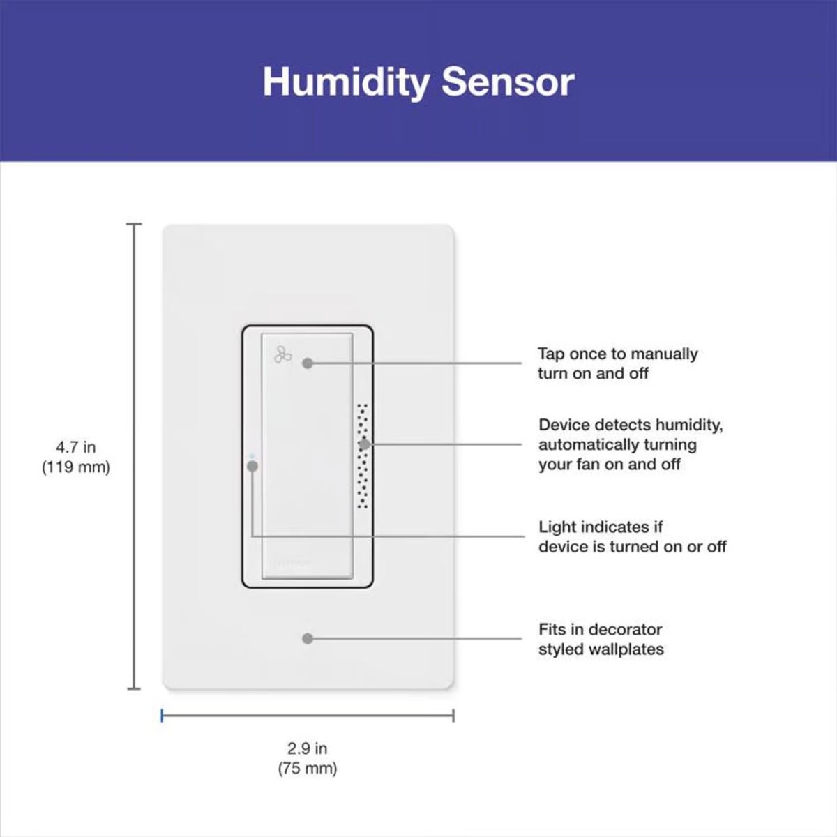 Lutron XactSense Humidity Sensor 3 amps Single Pole Bathroom Exhaust Smart-Enabled Switch White 1 Pack
