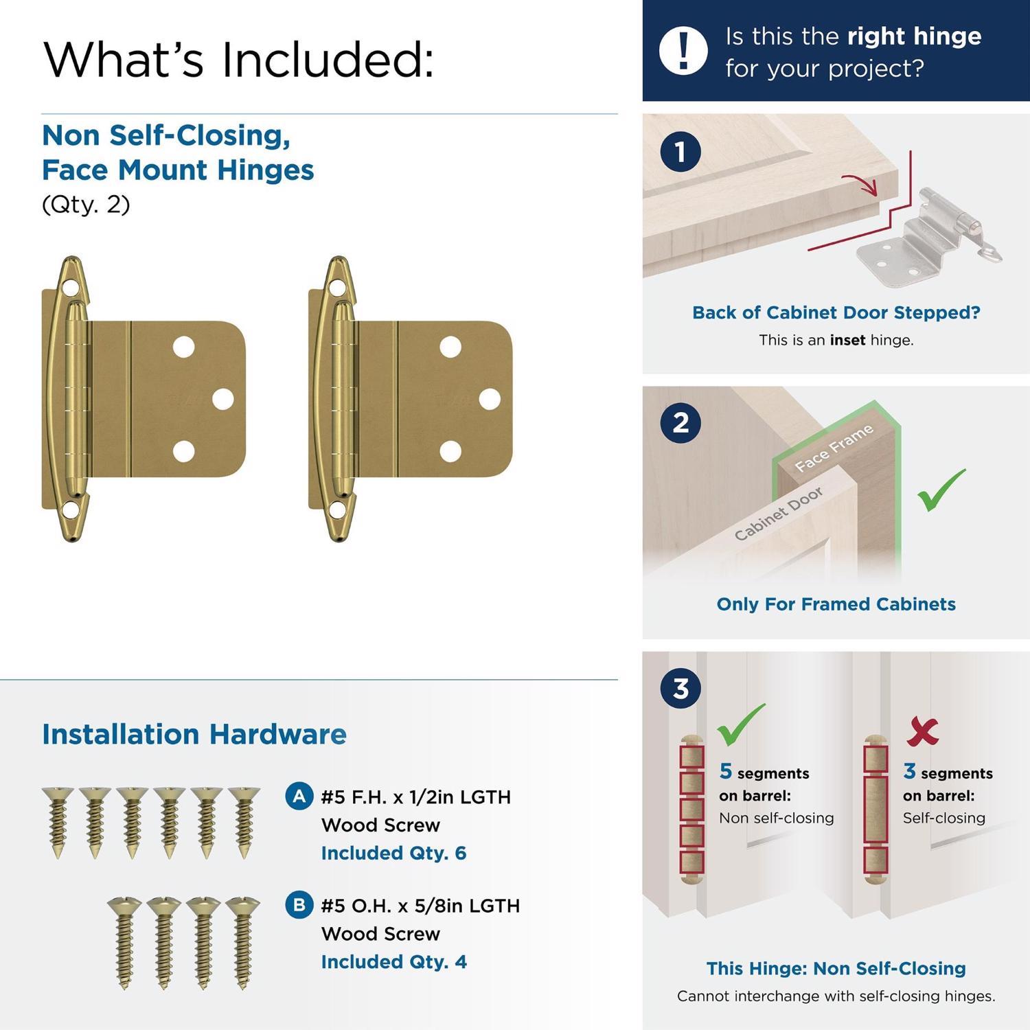 Amerock 2 in. W X 2-3/4 in. L Polished Brass Steel Cabinet Hinge 2 pk