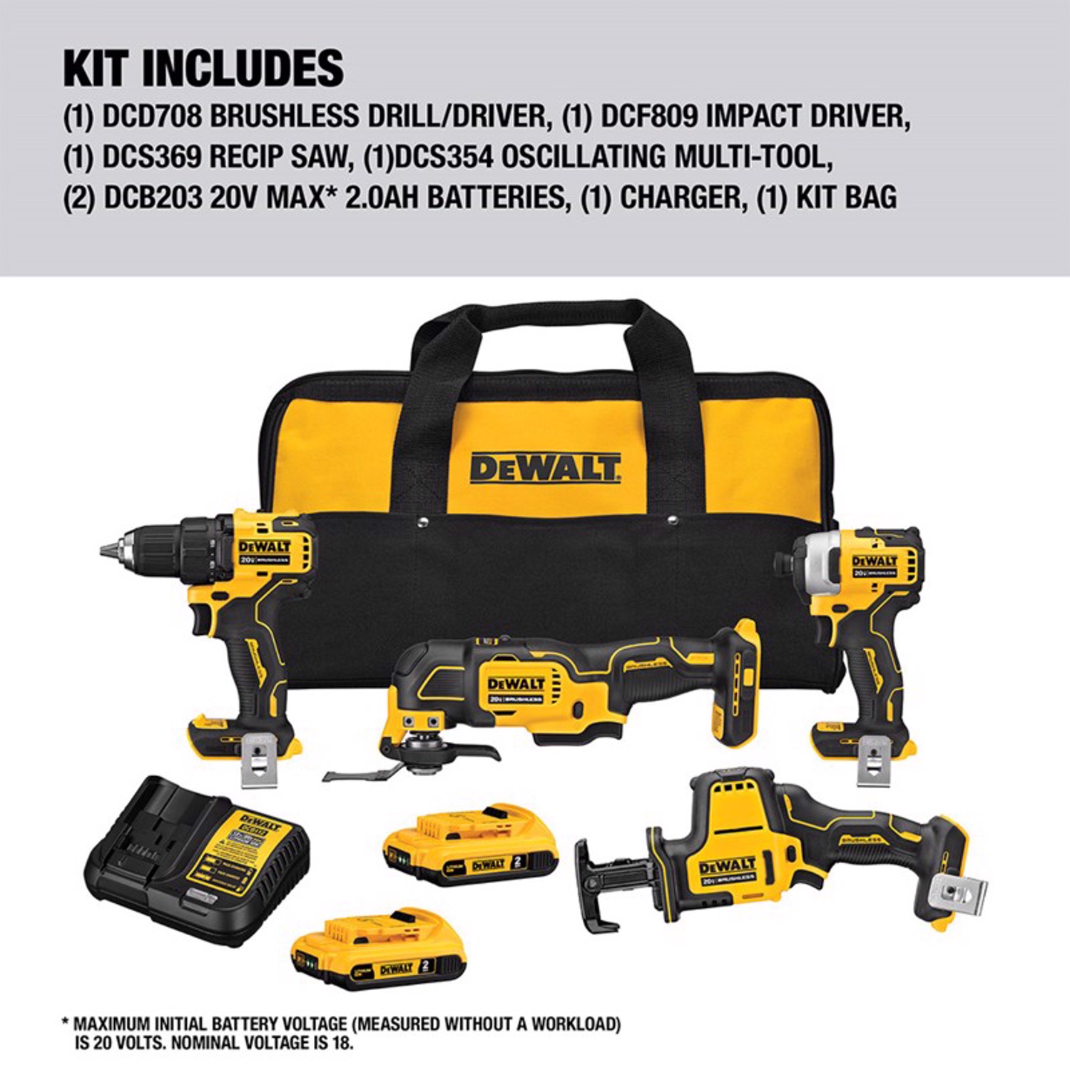 DEWALT 20V MAX ATOMIC Cordless Brushless 4 Tool Combo Kit