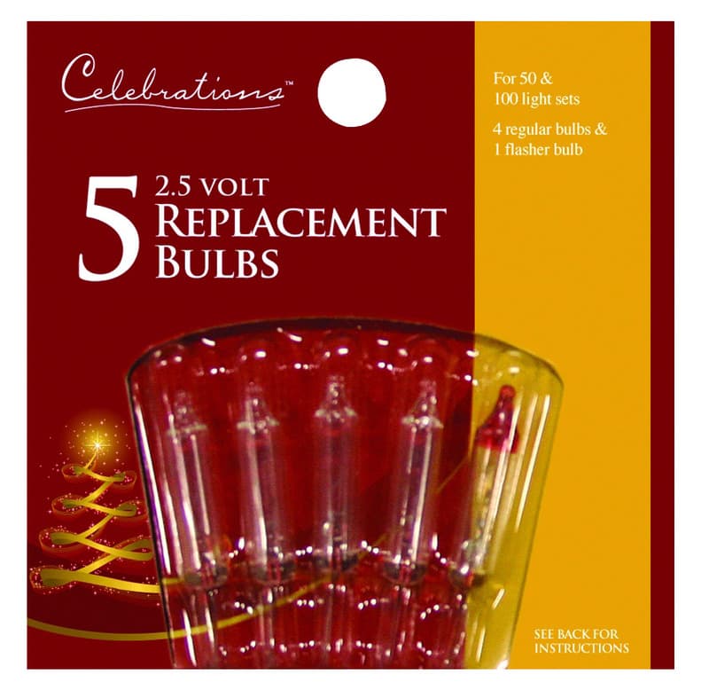 Celebrations Red Incandescent Mini Clear 5 ct Replacement Christmas Light Bulbs