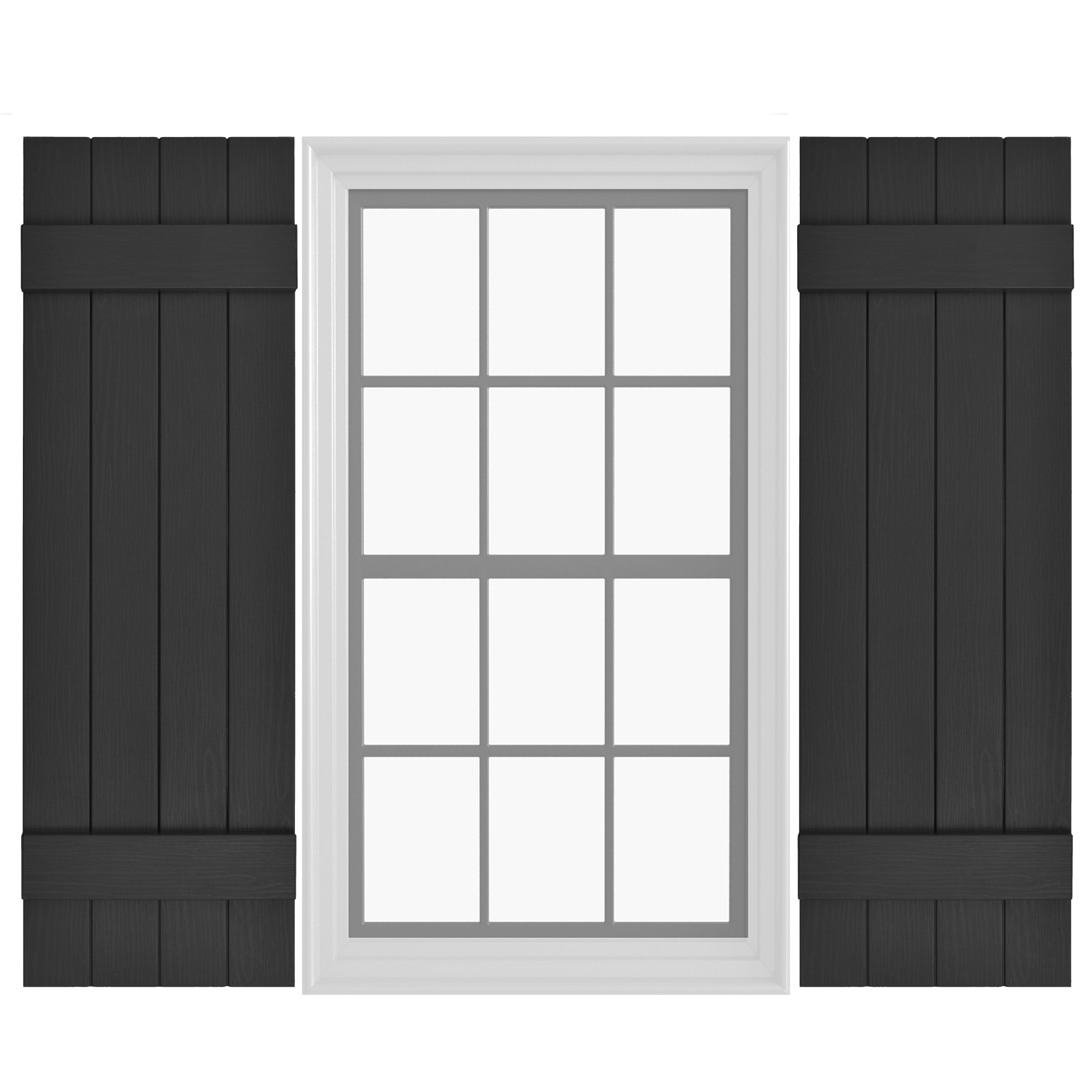 Pontiac Trail Board and Batten Shutter Vinyl Shutters 14.5 in. x 59 in. Black Cosmos/Paintable