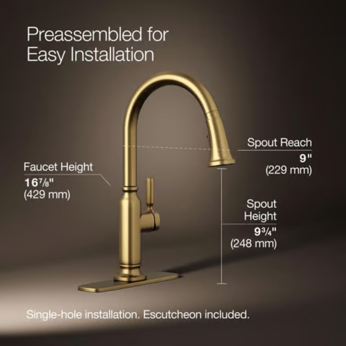 Kohler Ackley One Handle Vibrant Brushed Moderne Brass Pull-Down Kitchen Faucet